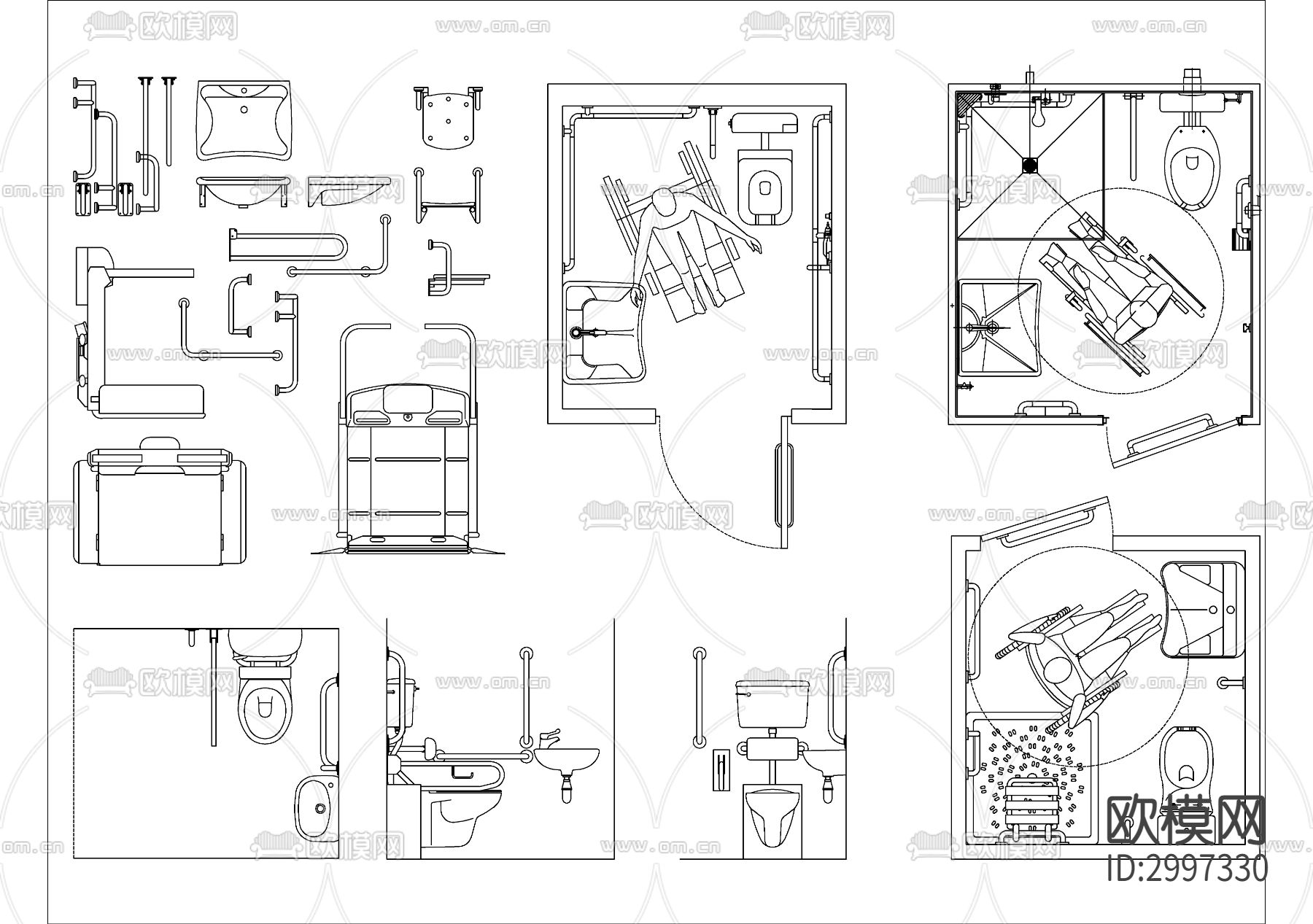 现代残疾人卫生间cad平面图下载