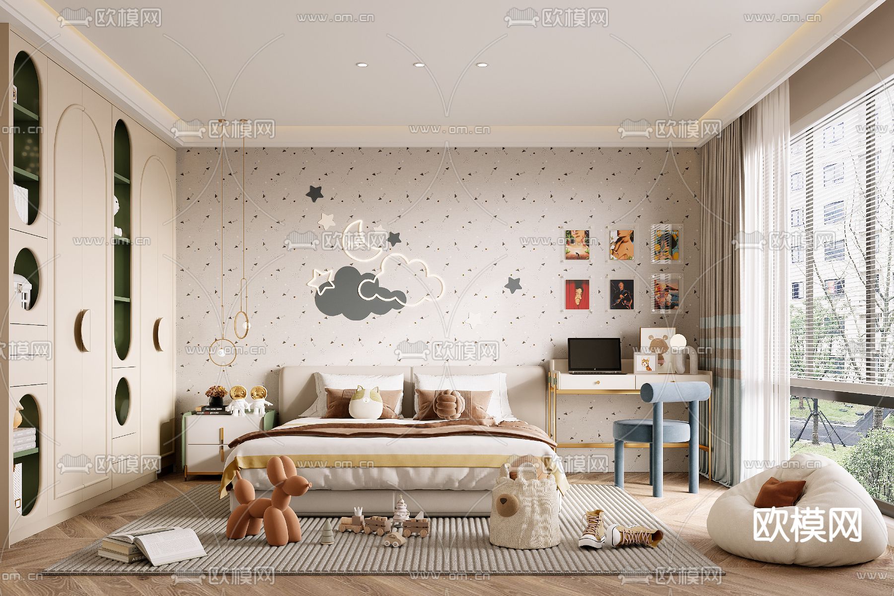 现代儿童房 女孩房 小孩房3d模型下载（渲染图1）