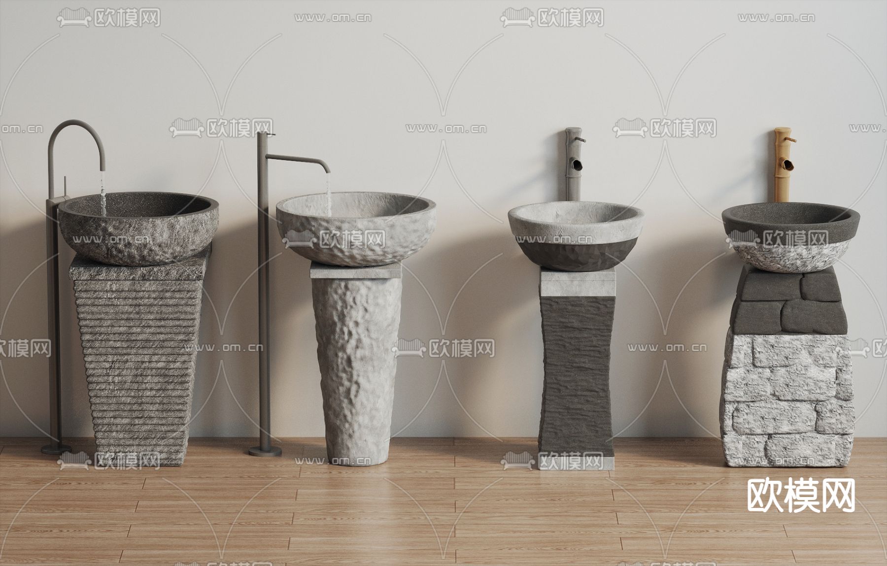 立柱台盆 洗手盆 石槽洗手台3d模型下载