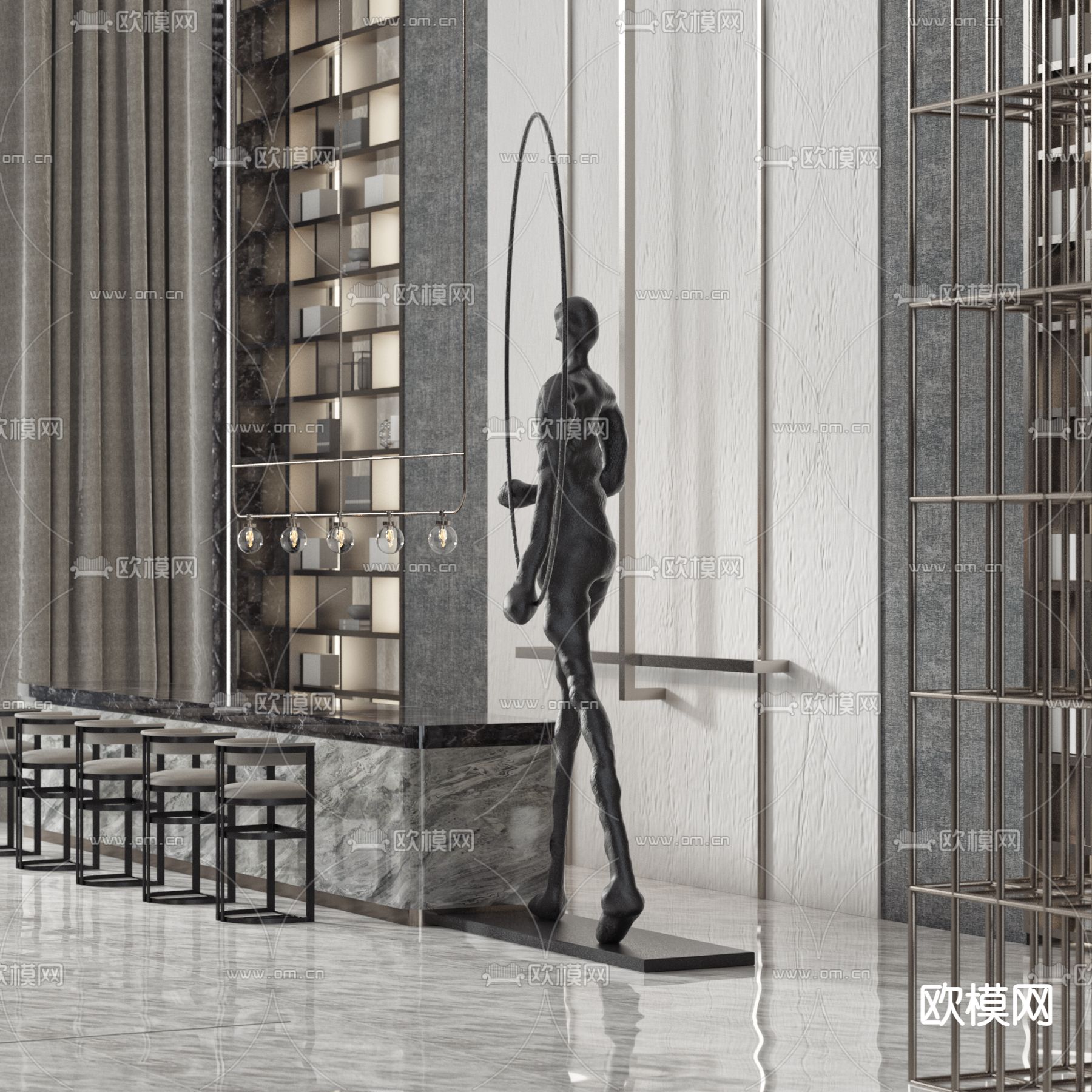 新中式售楼处 洽谈区3d模型下载（渲染图2）