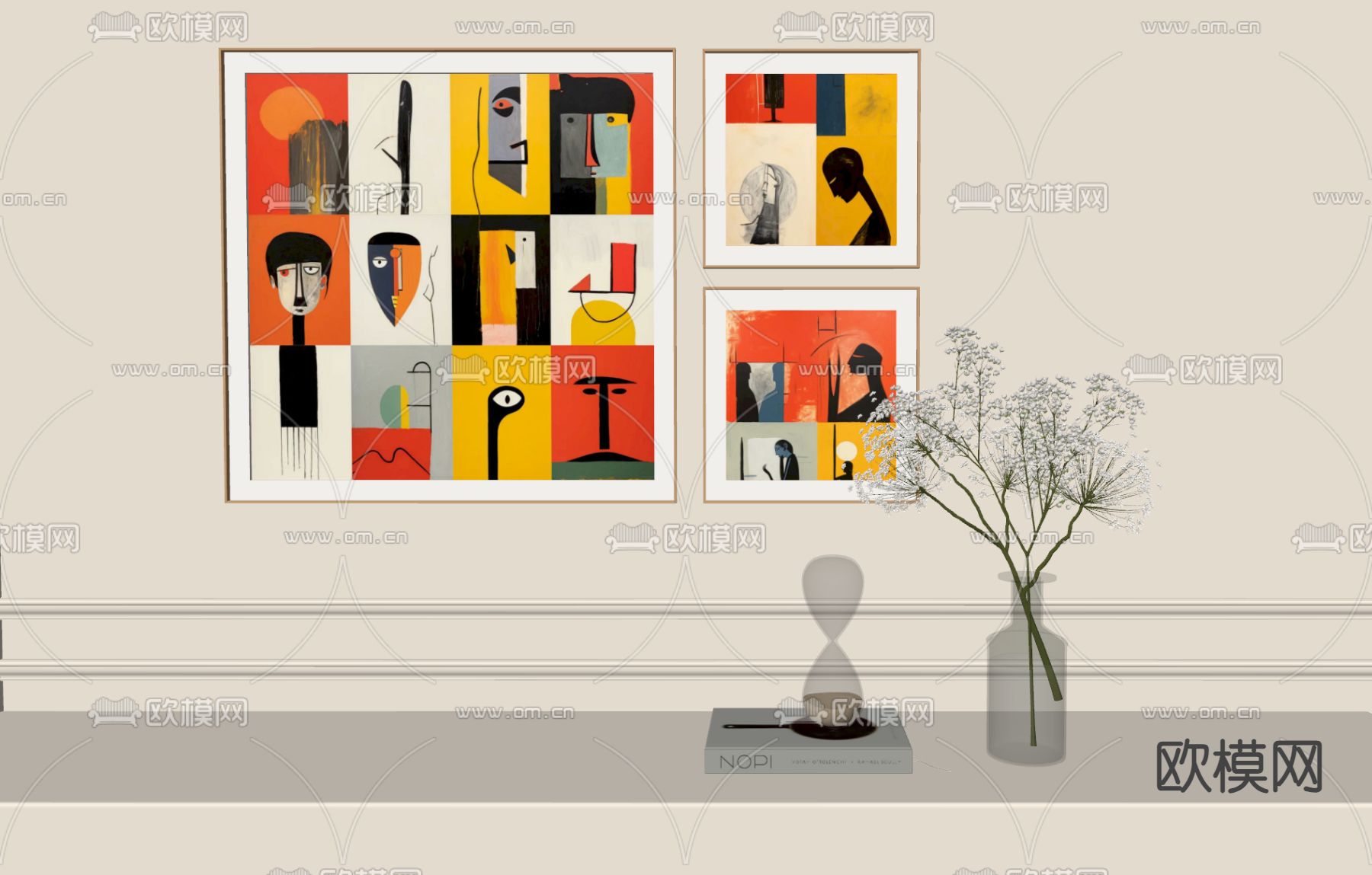 孟菲斯卡通画 装饰画 挂画su模型下载（渲染图2）