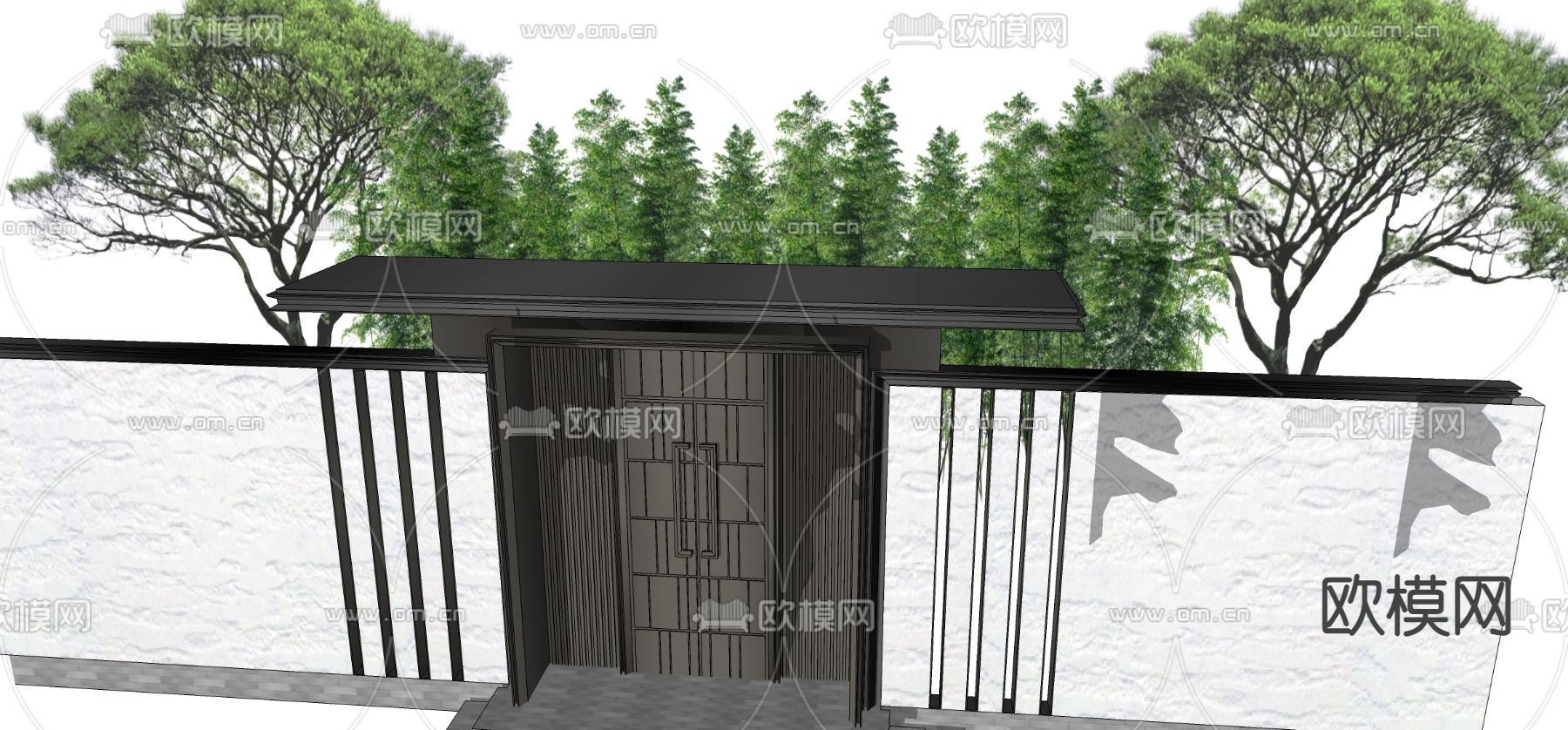 中式庭院门 别墅大门 小院大门su模型下载（渲染图2）