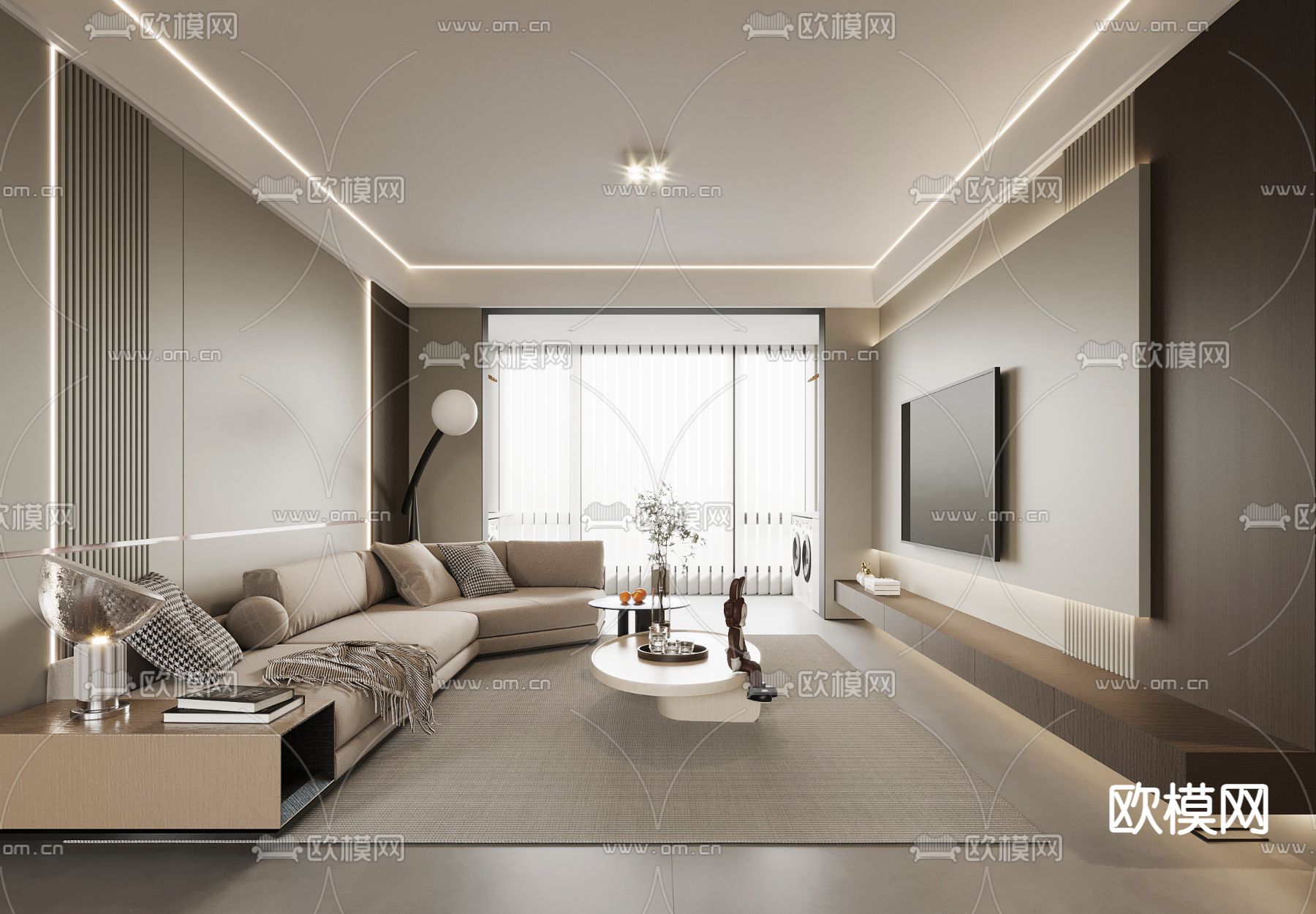 现代客厅su模型下载_ID15029619_sketchup模型下载-欧模网