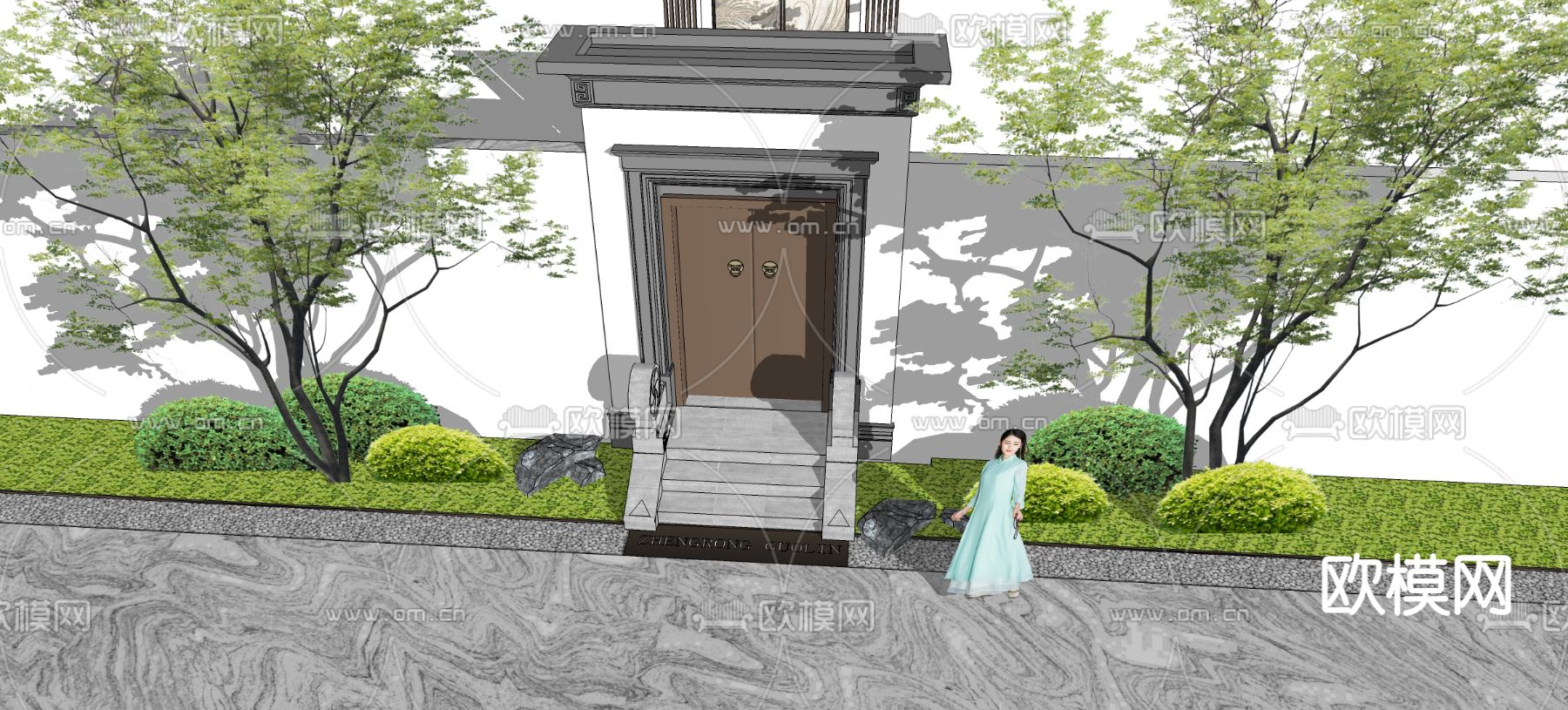 中式庭院门 别墅大门 小院大门su模型下载（渲染图2）
