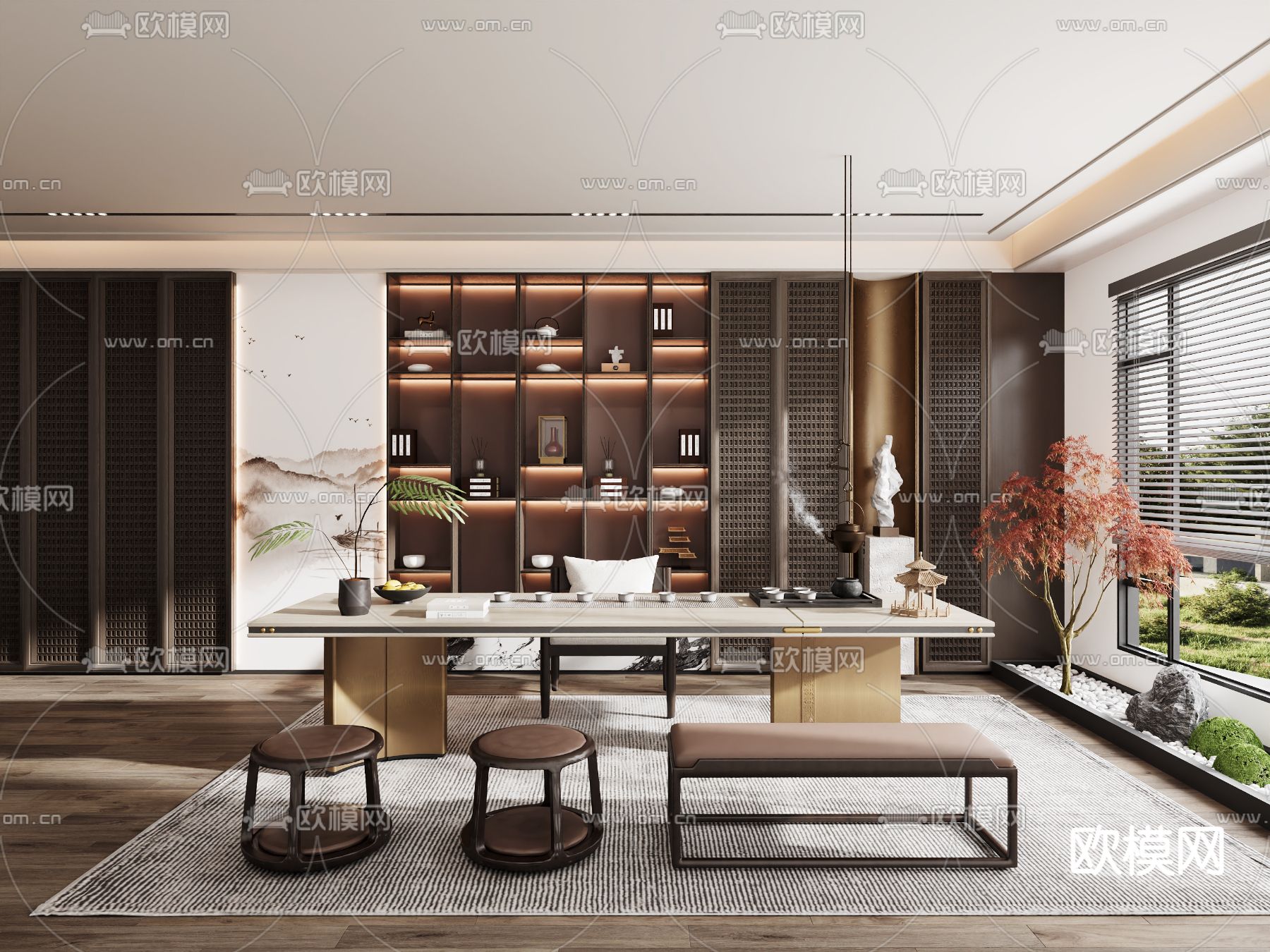 新中式茶室3d模型下载