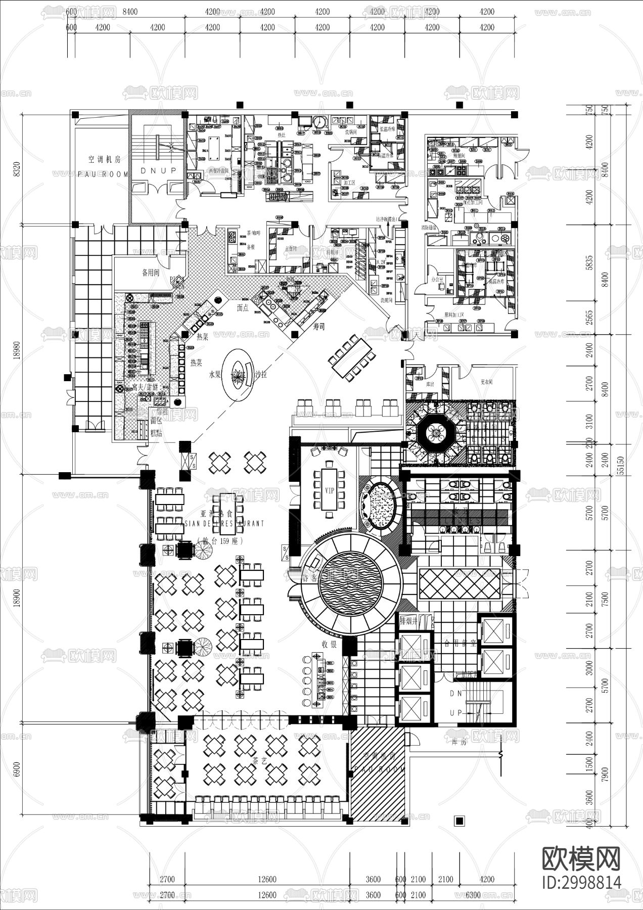 酒店自助餐厅cad平面图下载（渲染图1）