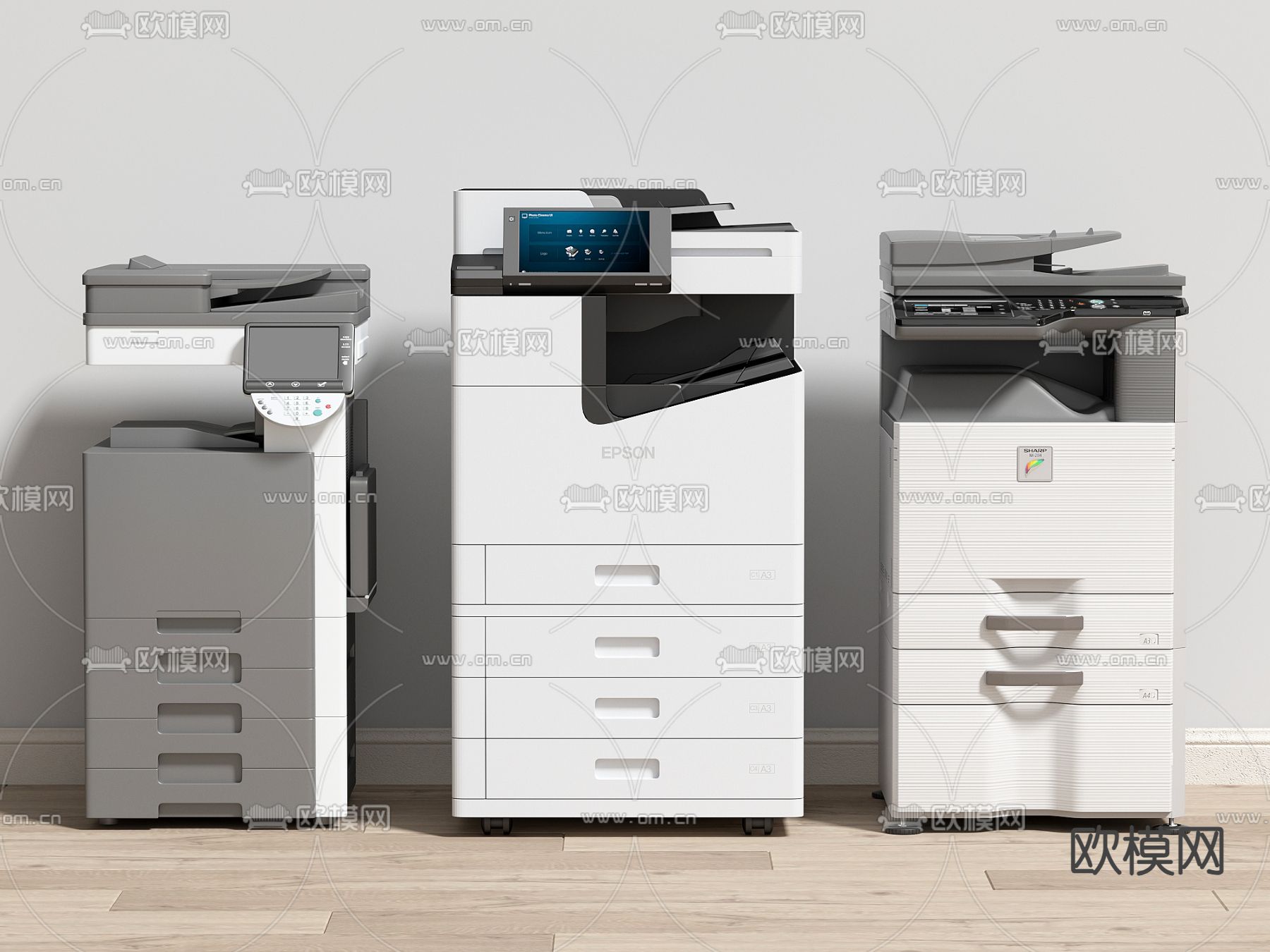 打印机 复印机 扫描机 办公器材su模型下载（渲染图1）