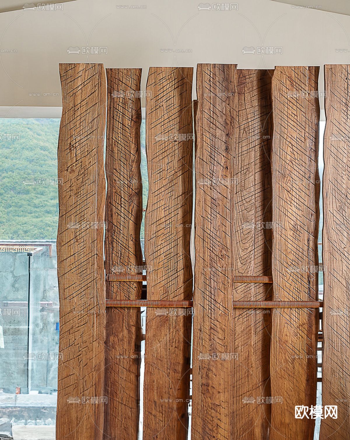 侘寂风木头 屏风 隔断su模型下载（渲染图1）