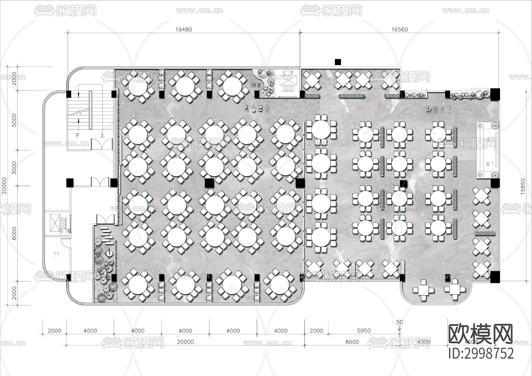700㎡酒店宴会厅cad平面图下载