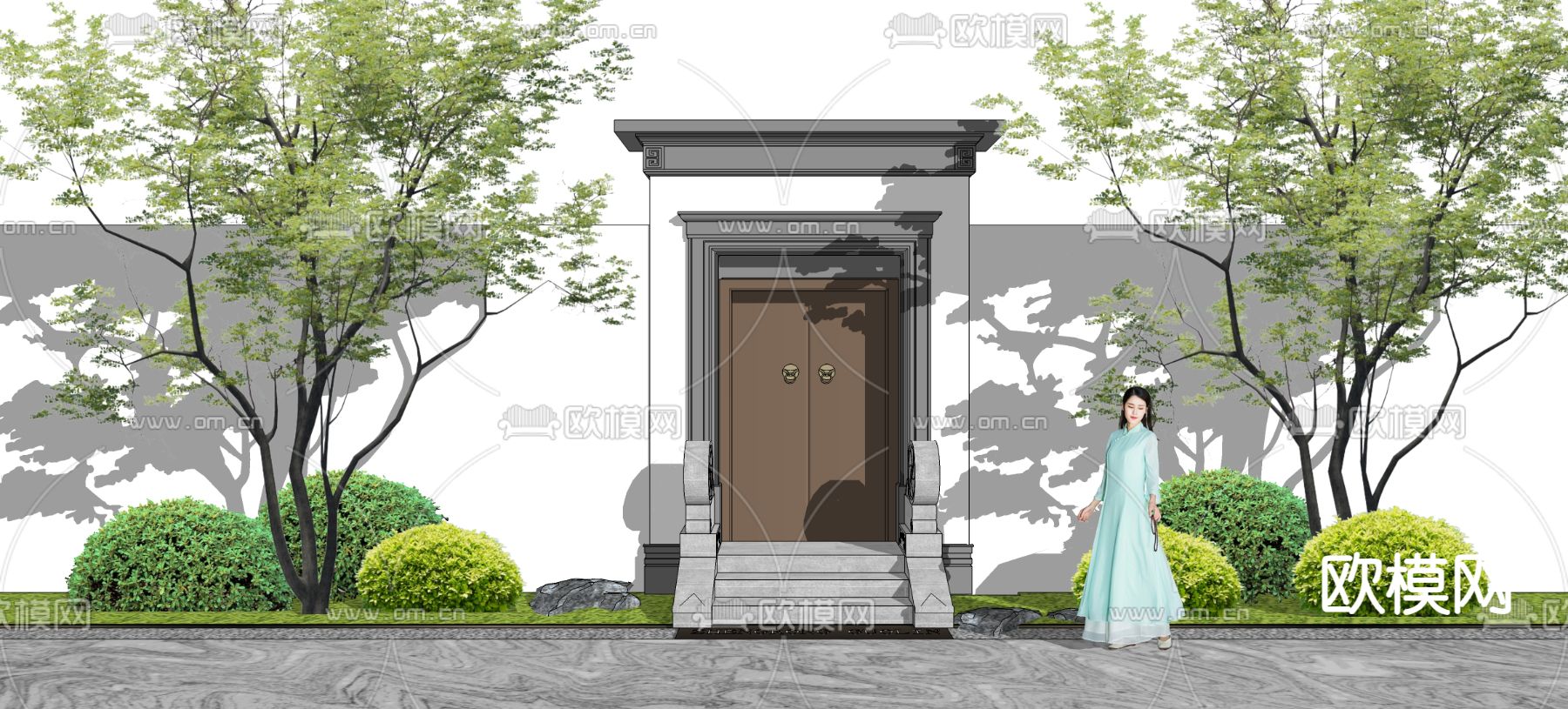 中式庭院门 别墅大门 小院大门su模型下载（渲染图1）