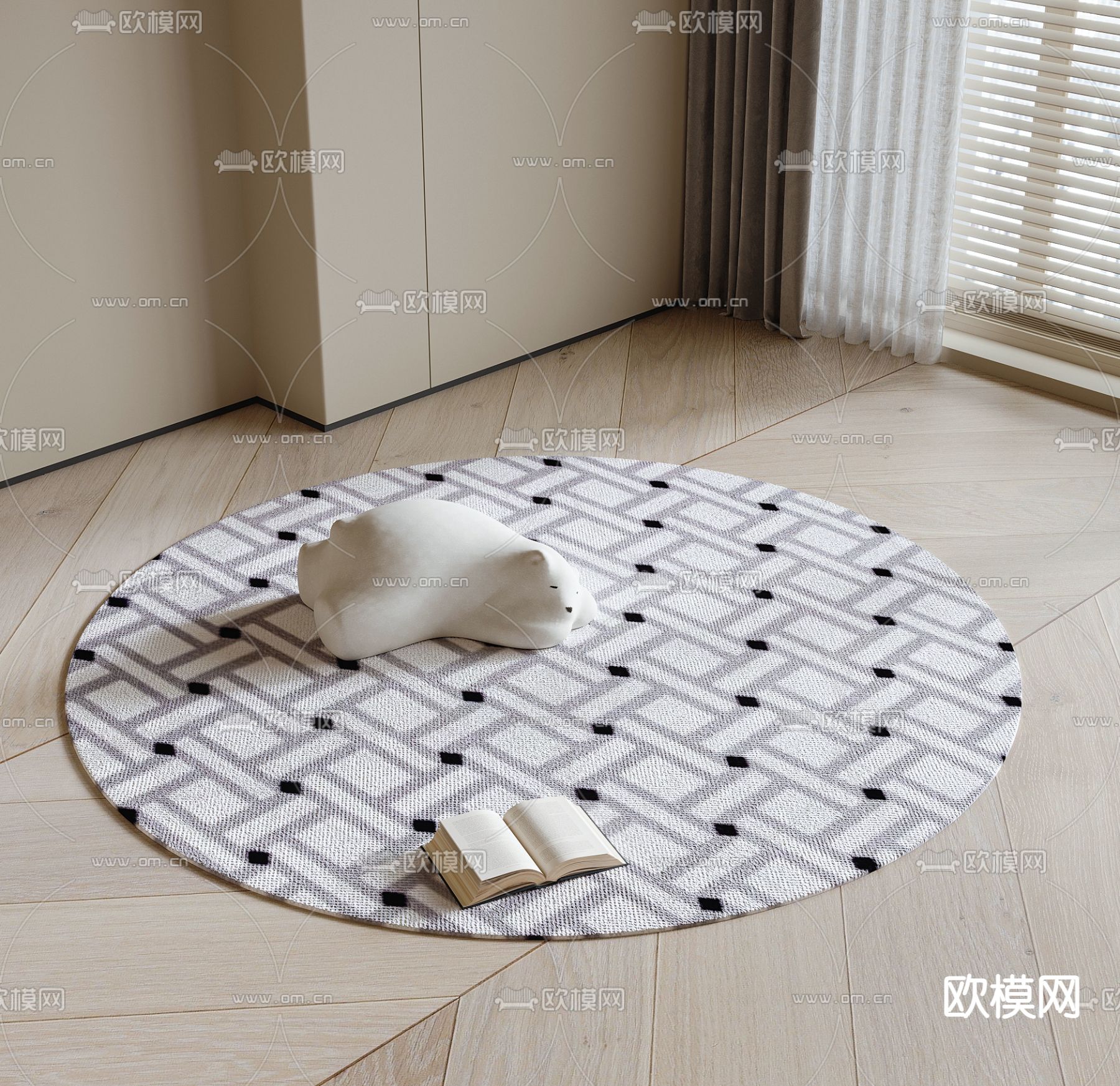 现代圆形地毯su模型下载（渲染图1）