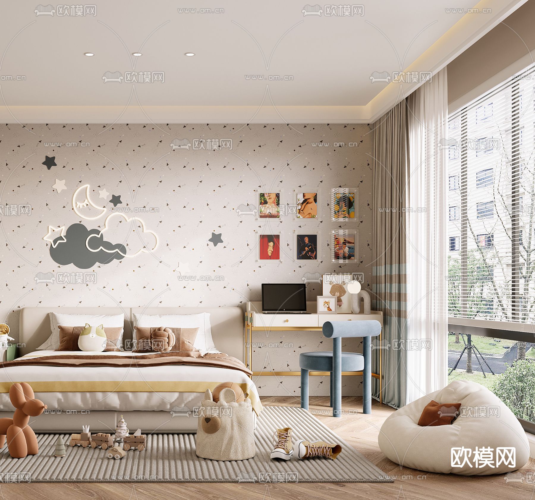 现代儿童房 女孩房 小孩房3d模型下载（渲染图3）