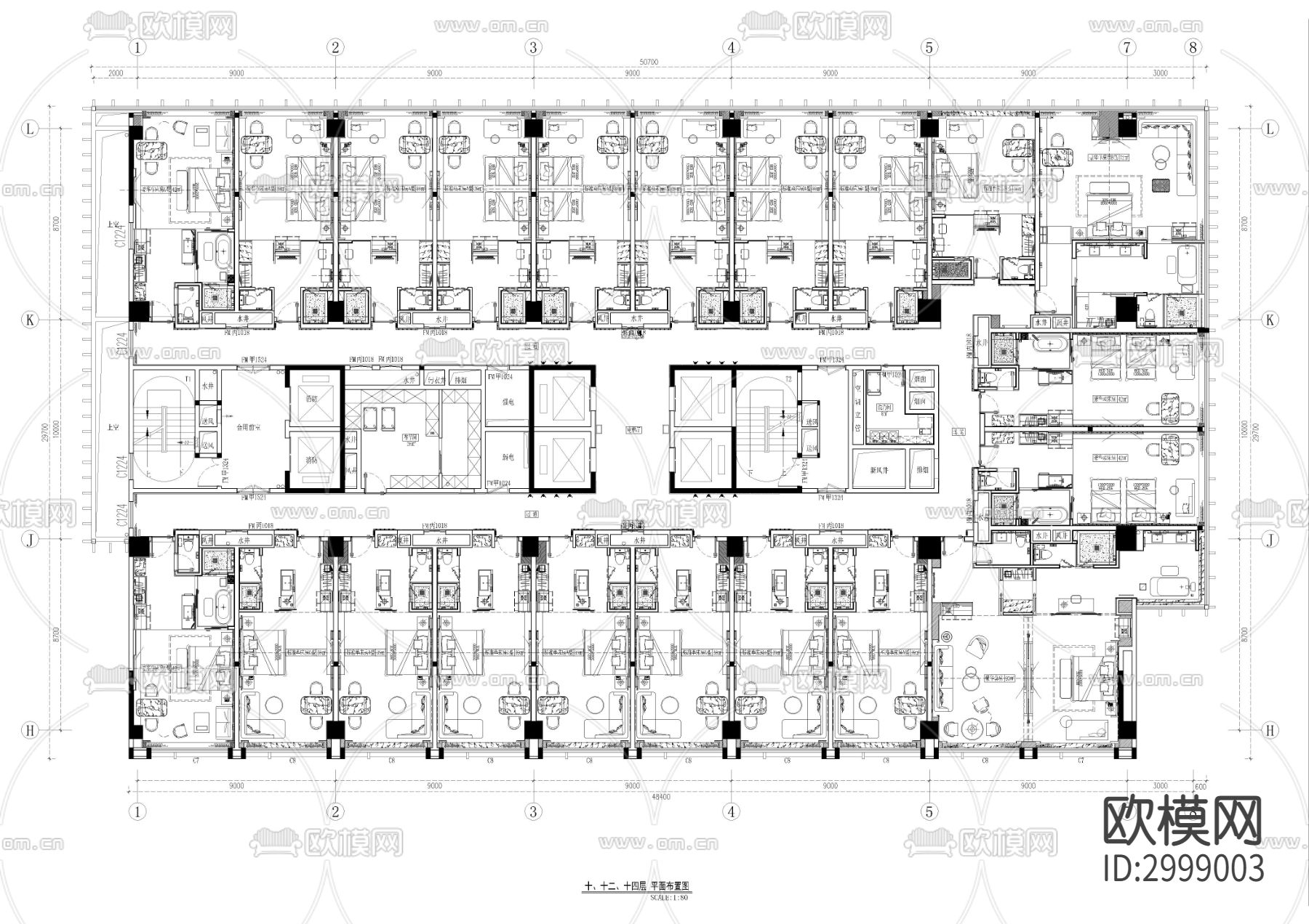 酒店客房总平cad施工图下载（渲染图2）