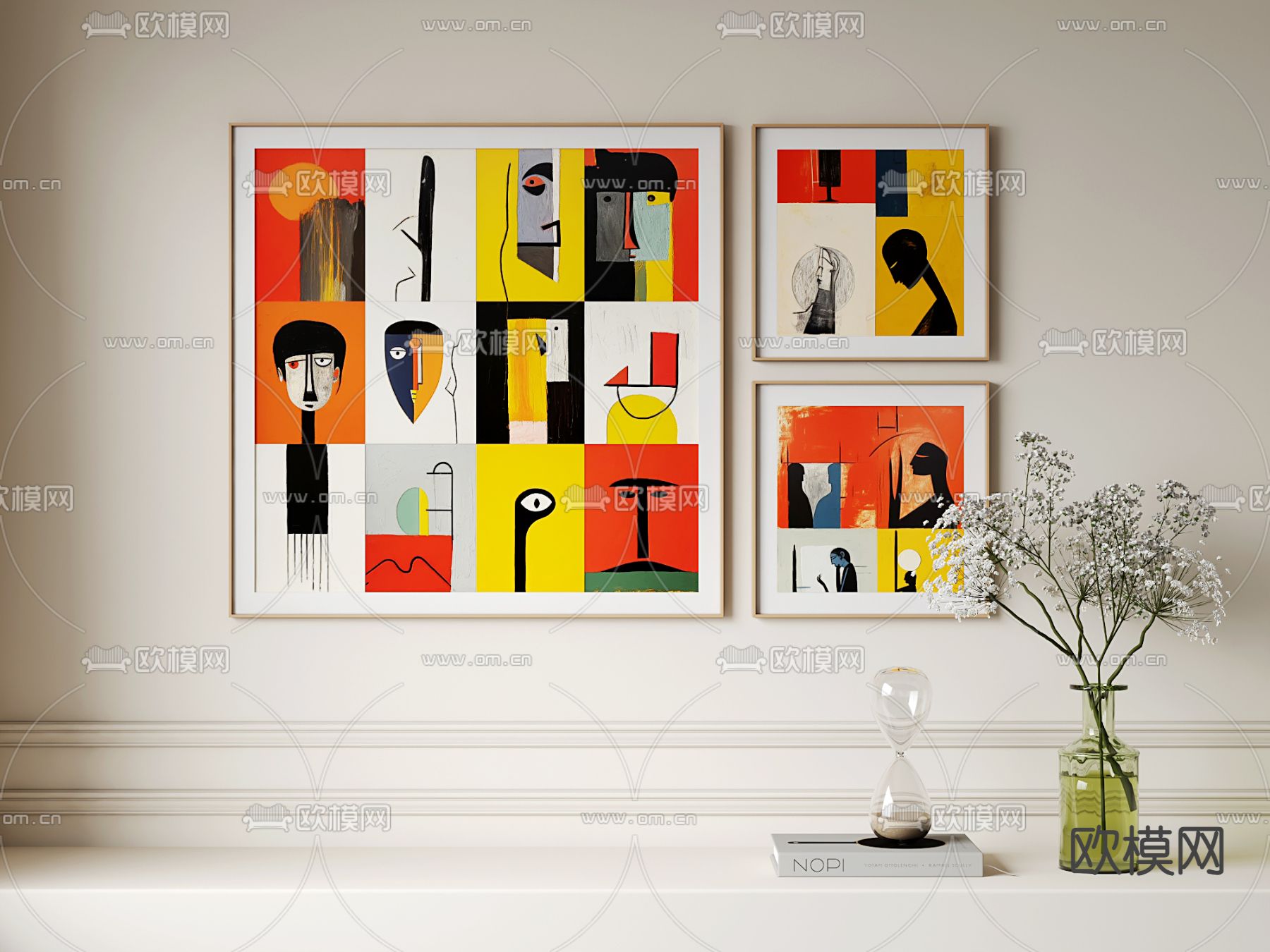 孟菲斯卡通画 装饰画 挂画su模型下载（渲染图1）