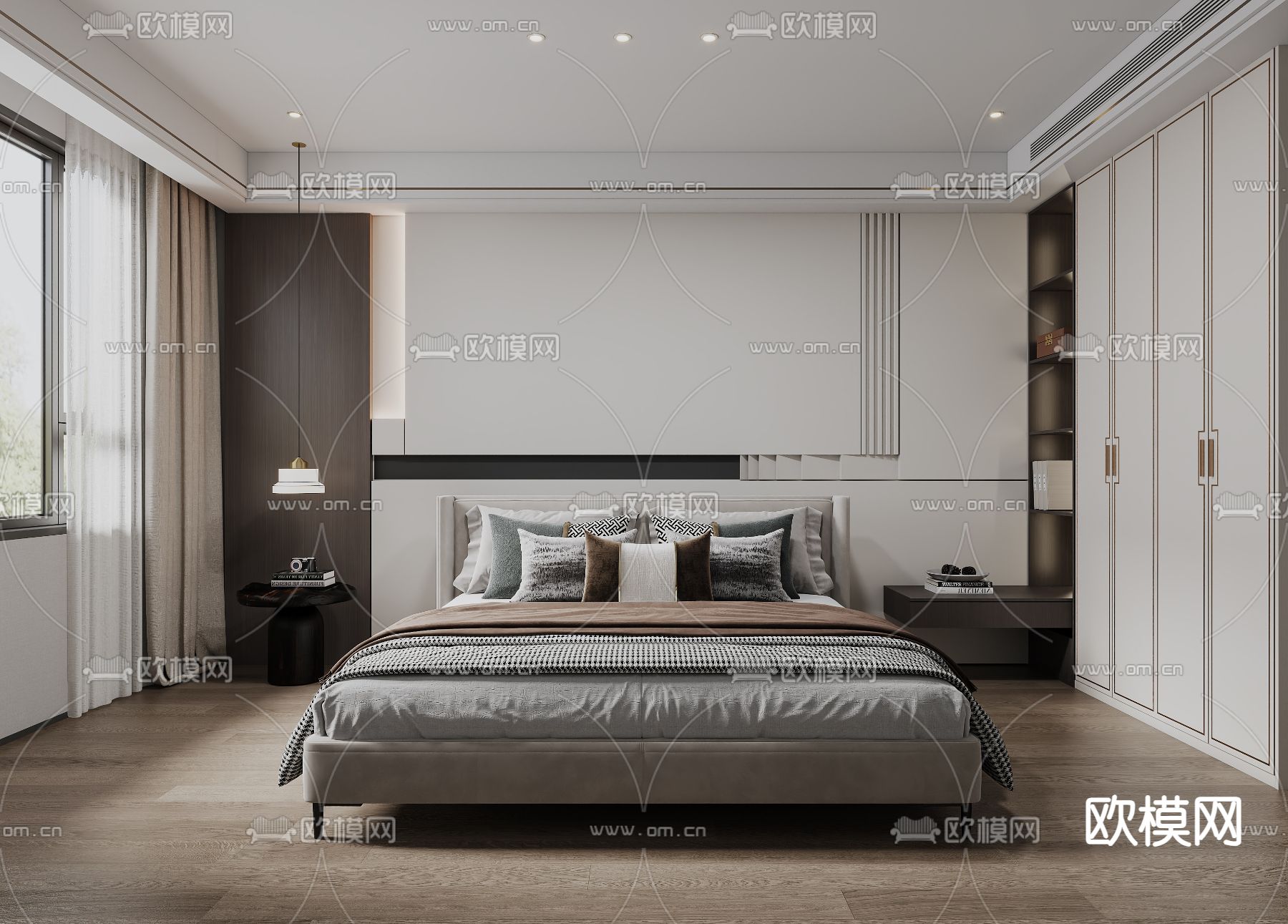 新中式卧室 主人房3d模型下载（渲染图2）