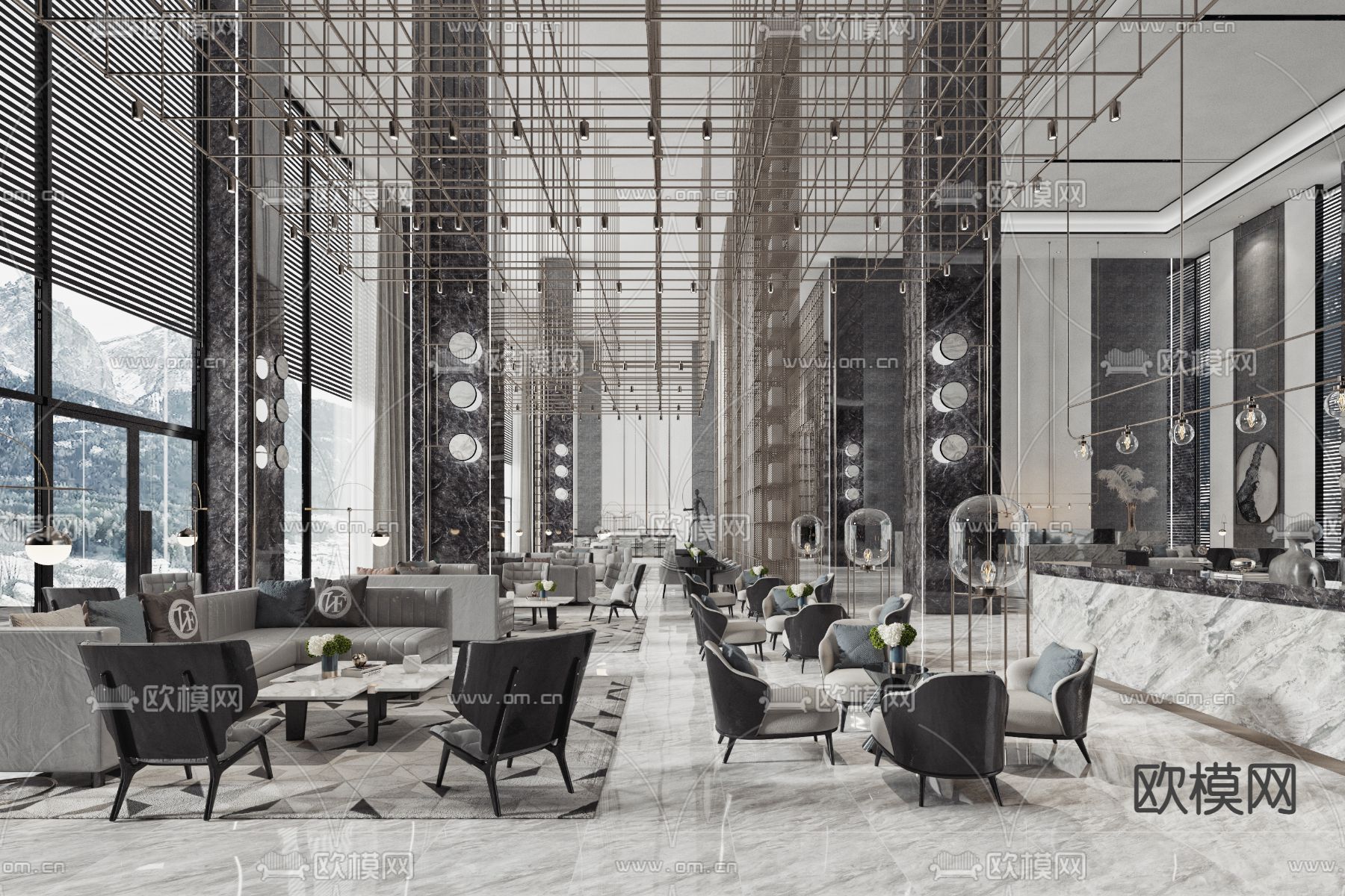 新中式售楼处 洽谈区3d模型下载（渲染图1）