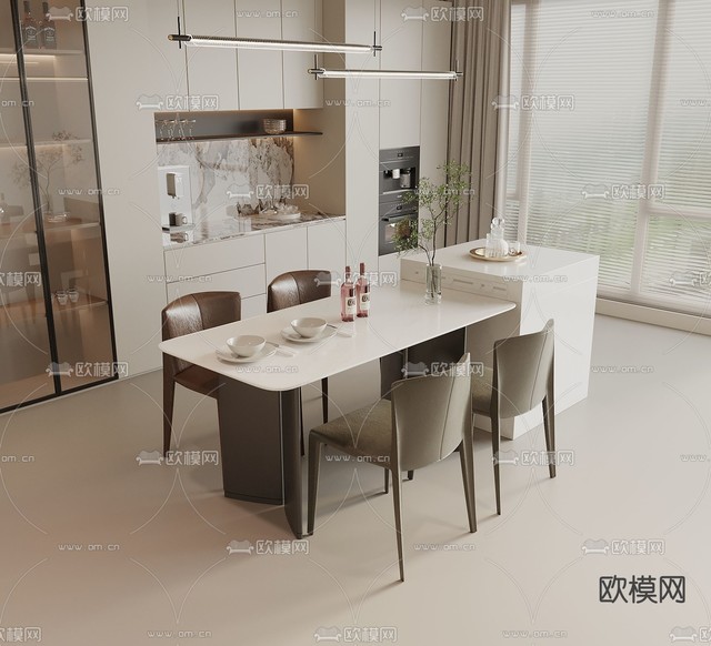 中岛餐桌椅3d模型下载
