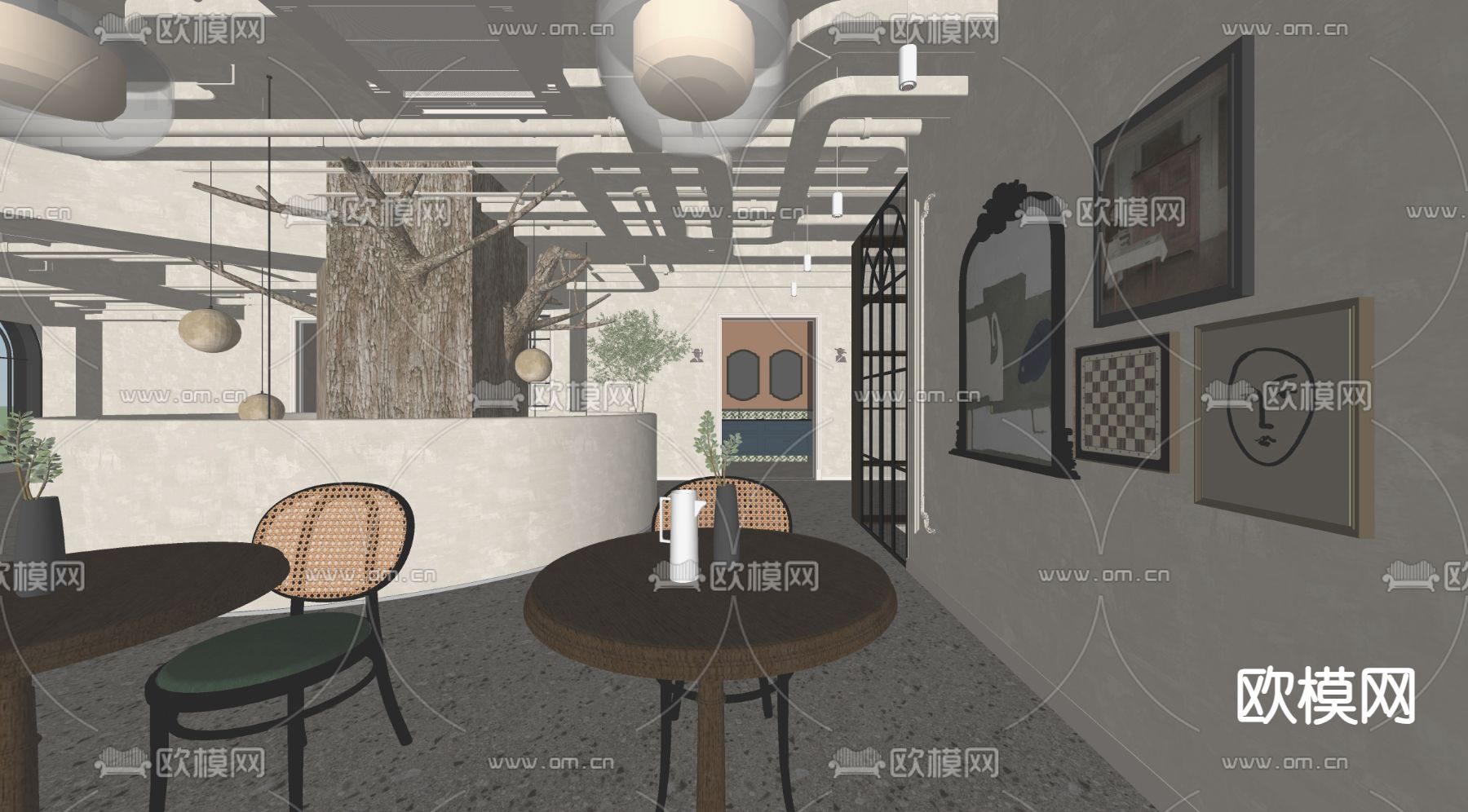 美式西餐厅su模型下载（渲染图2）