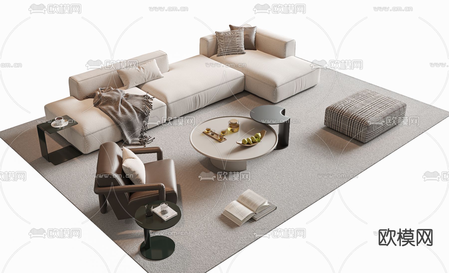 现代组合沙发su模型下载（渲染图1）