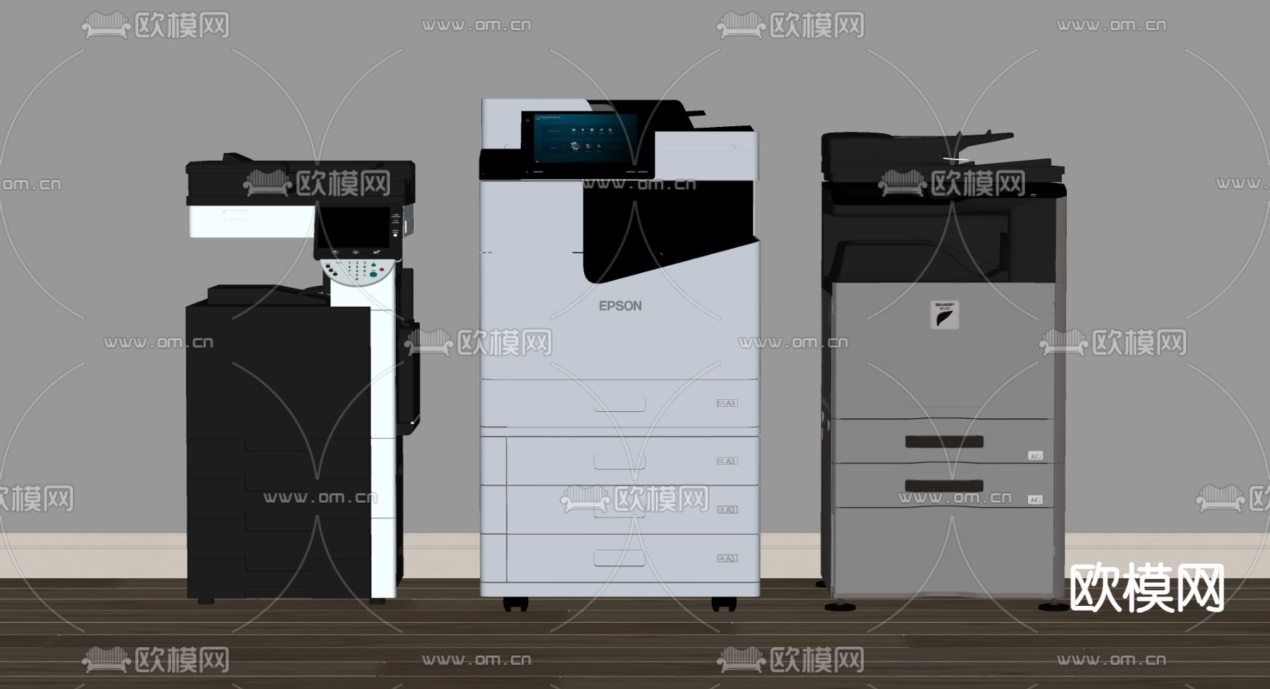 打印机 复印机 扫描机 办公器材su模型下载（渲染图2）