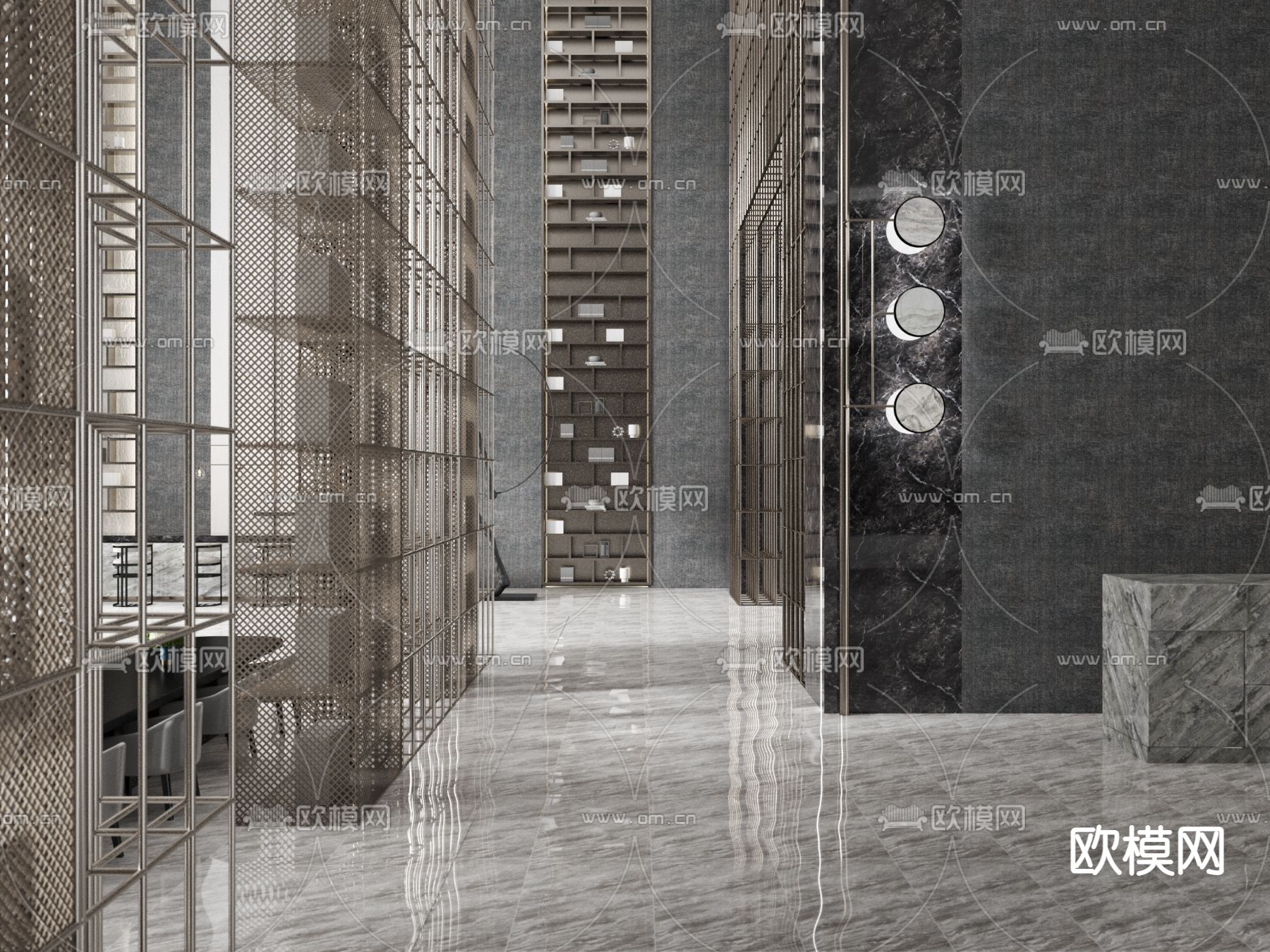 新中式售楼处 洽谈区3d模型下载（渲染图4）