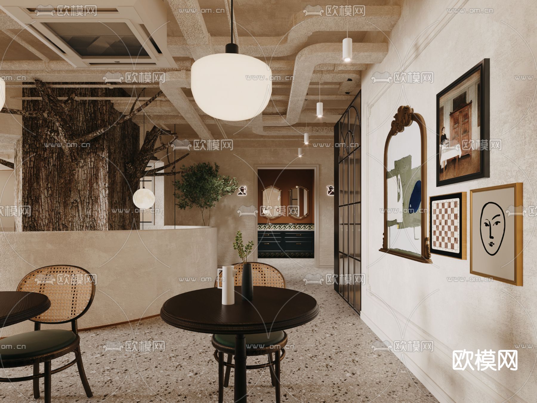 法式咖啡厅3d模型下载