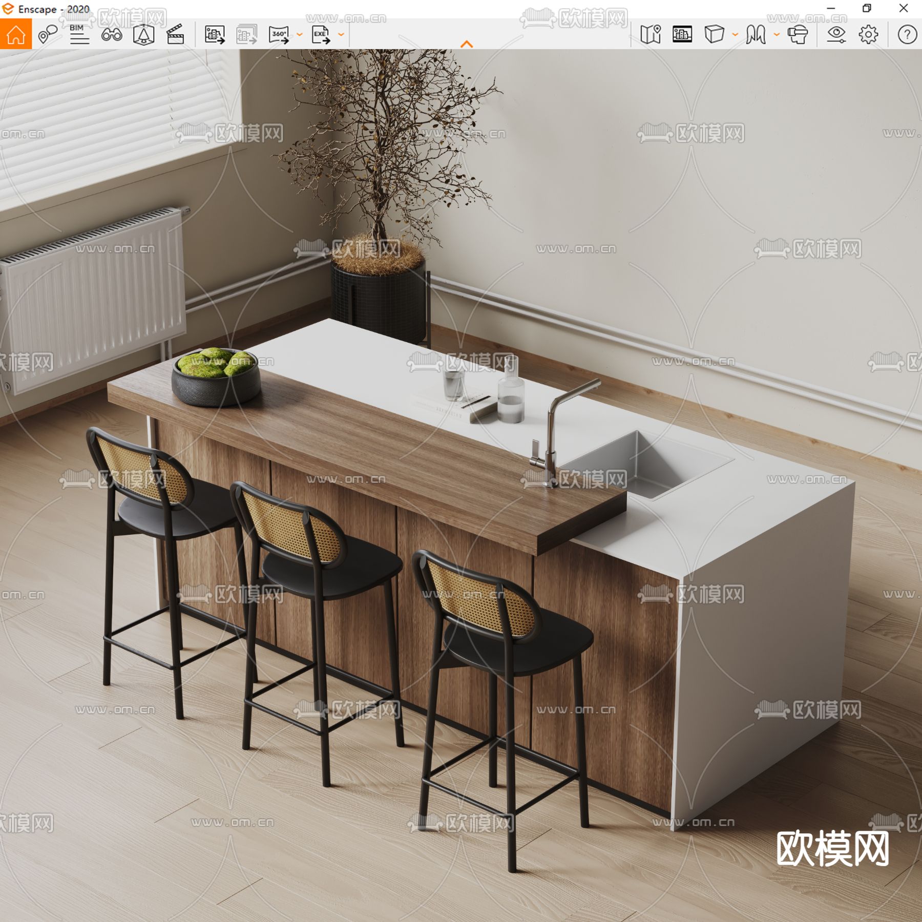 岛台吧台 吧椅su模型下载（渲染图3）