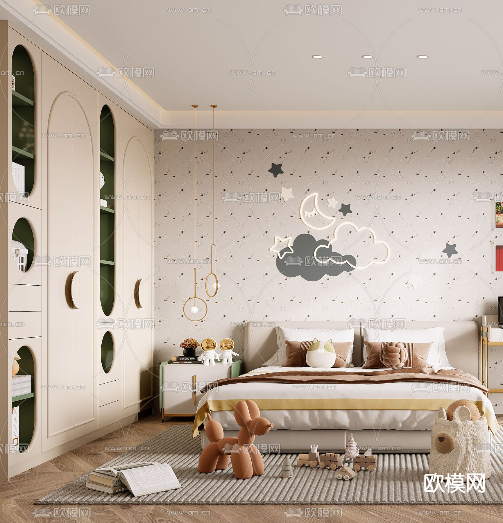 现代儿童房 女孩房 小孩房3d模型下载（渲染图2）