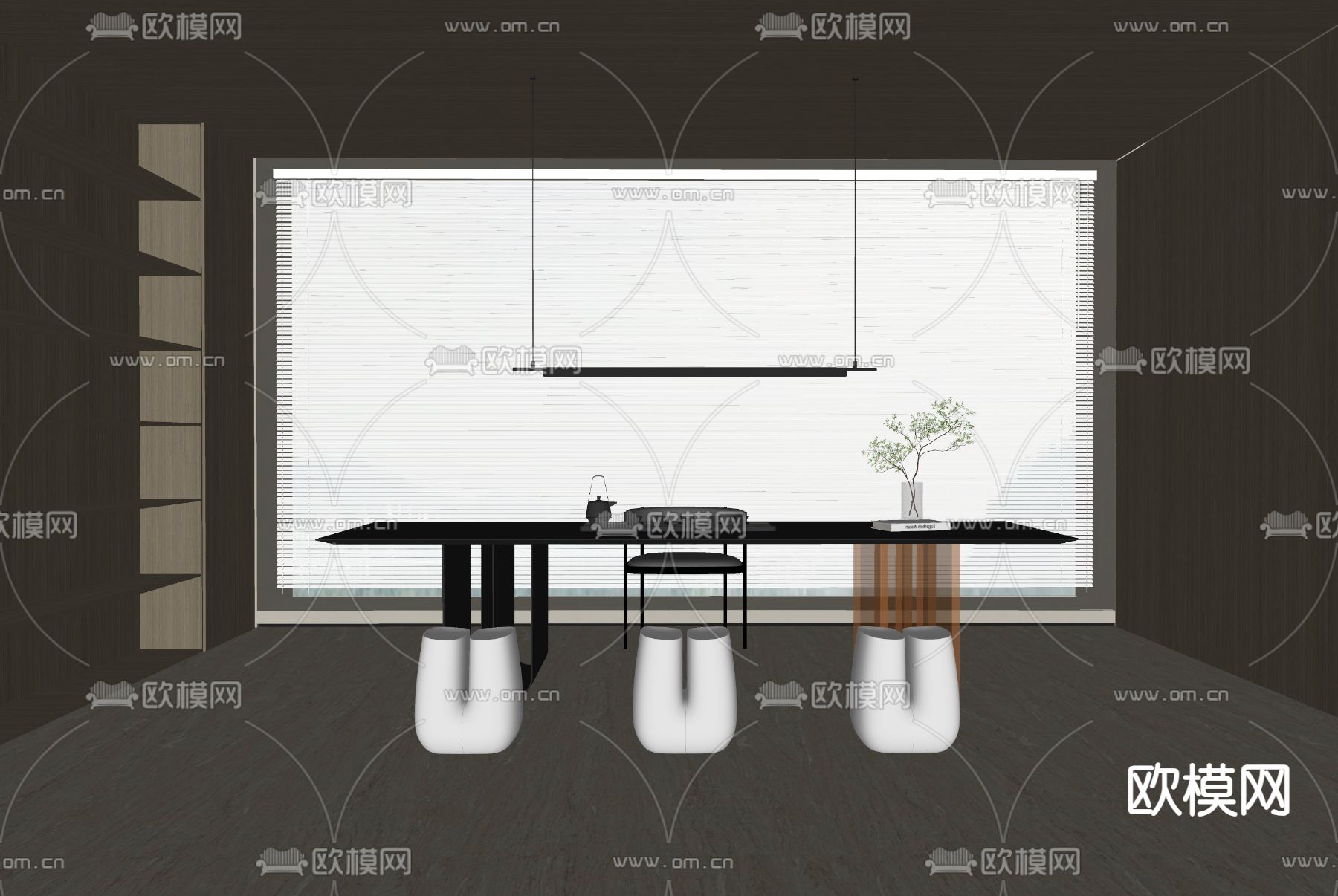 现代茶桌 茶台su模型下载（渲染图2）