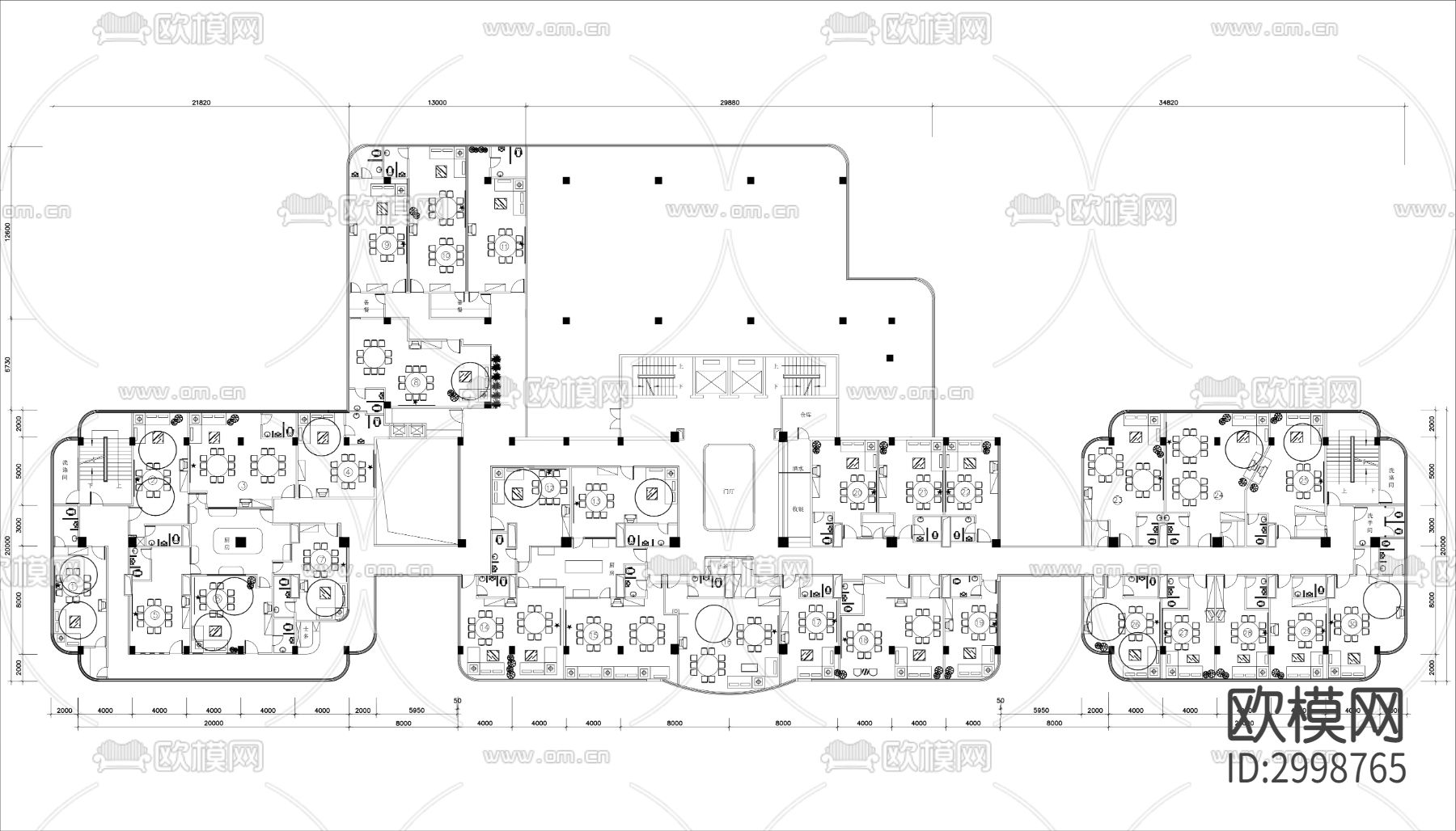 酒店餐厅包房cad平面图下载