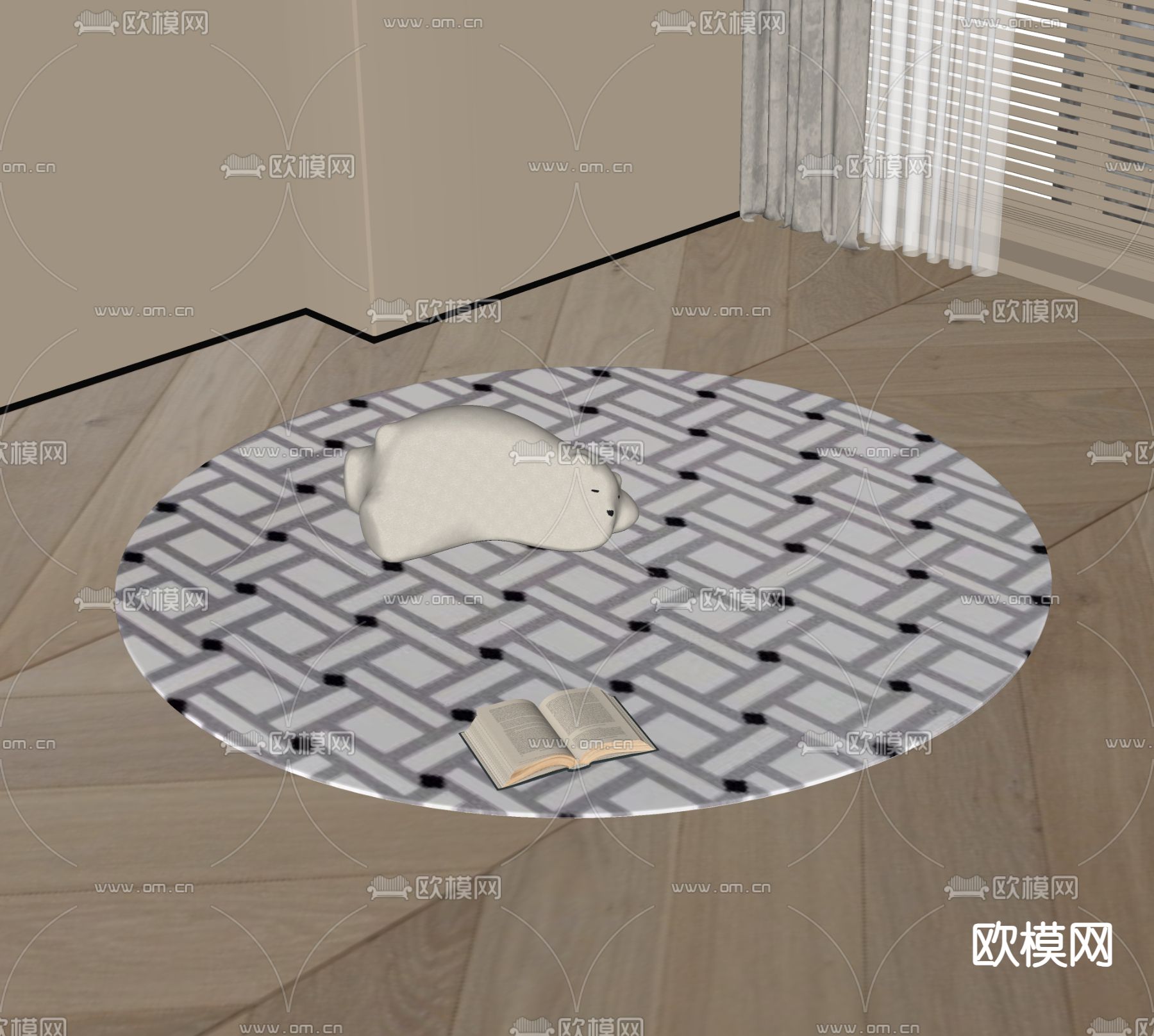 现代圆形地毯su模型下载（渲染图2）