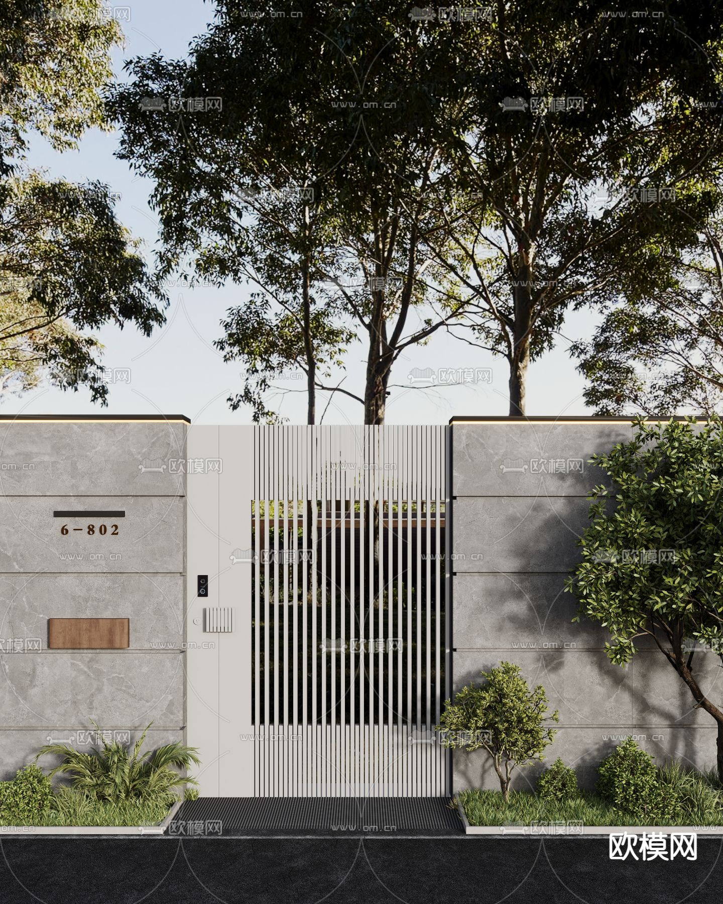 别墅门头 庭院门头3d模型下载