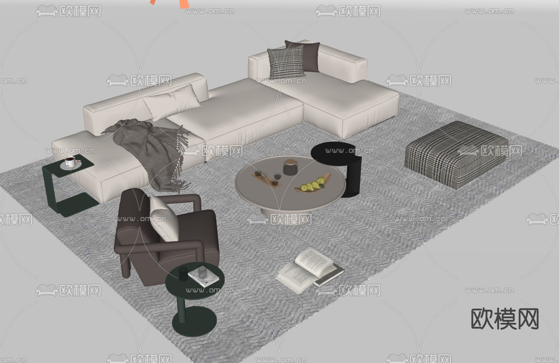 现代组合沙发su模型下载（渲染图2）