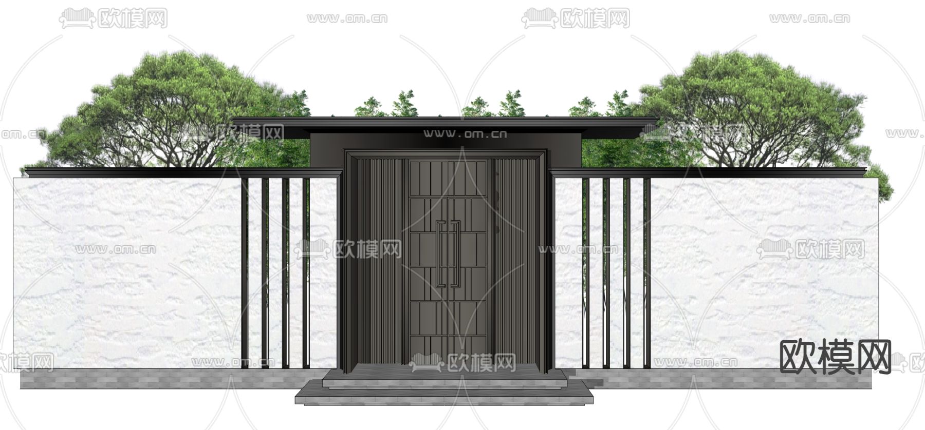 中式庭院门 别墅大门 小院大门su模型下载（渲染图1）