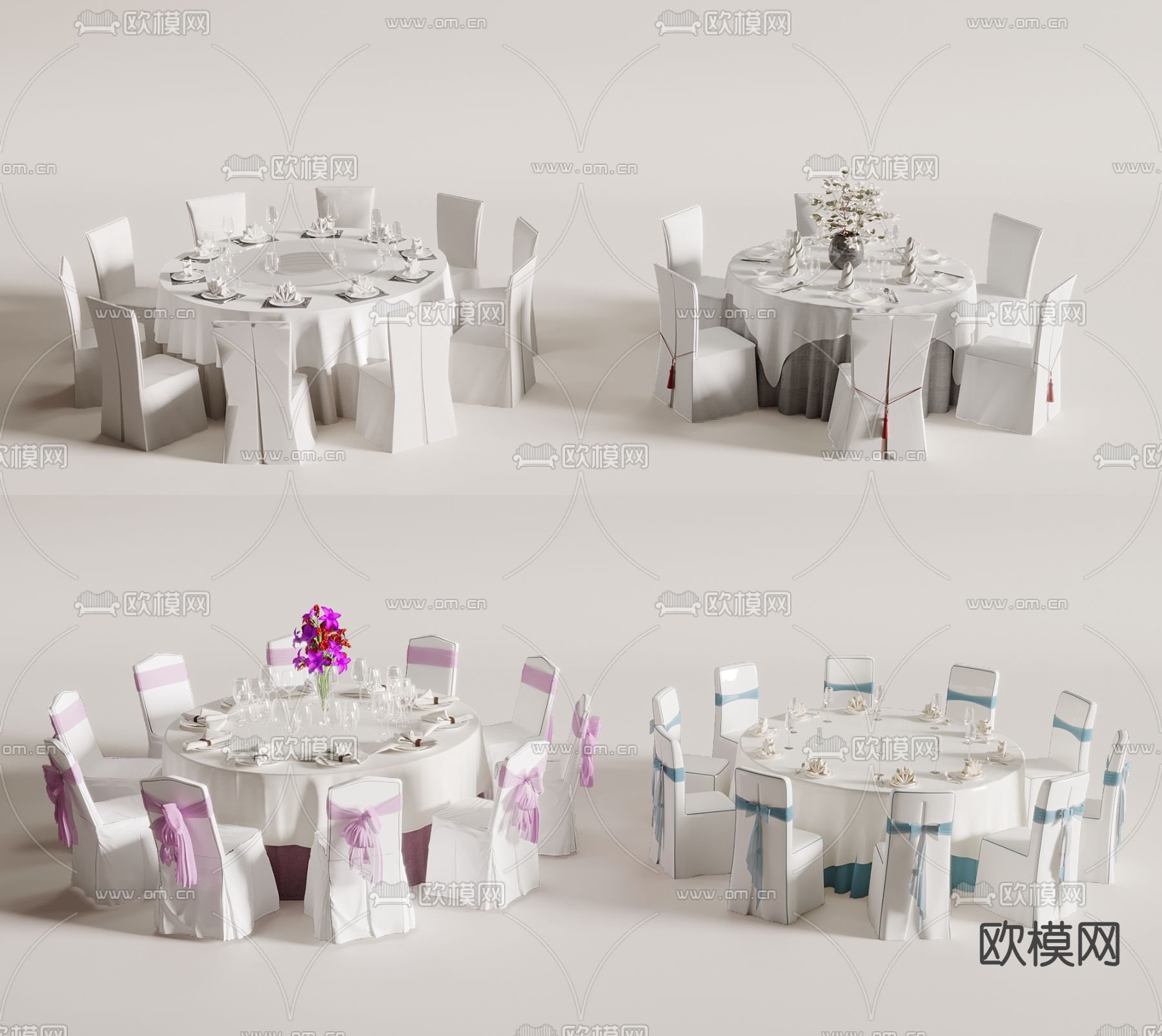 酒楼餐桌椅 宴会桌3d模型下载