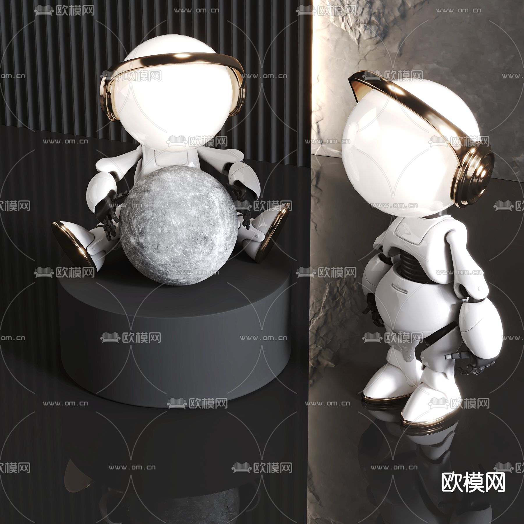 人物潮玩 火箭雕塑 卡通摆件3d模型下载（渲染图2）