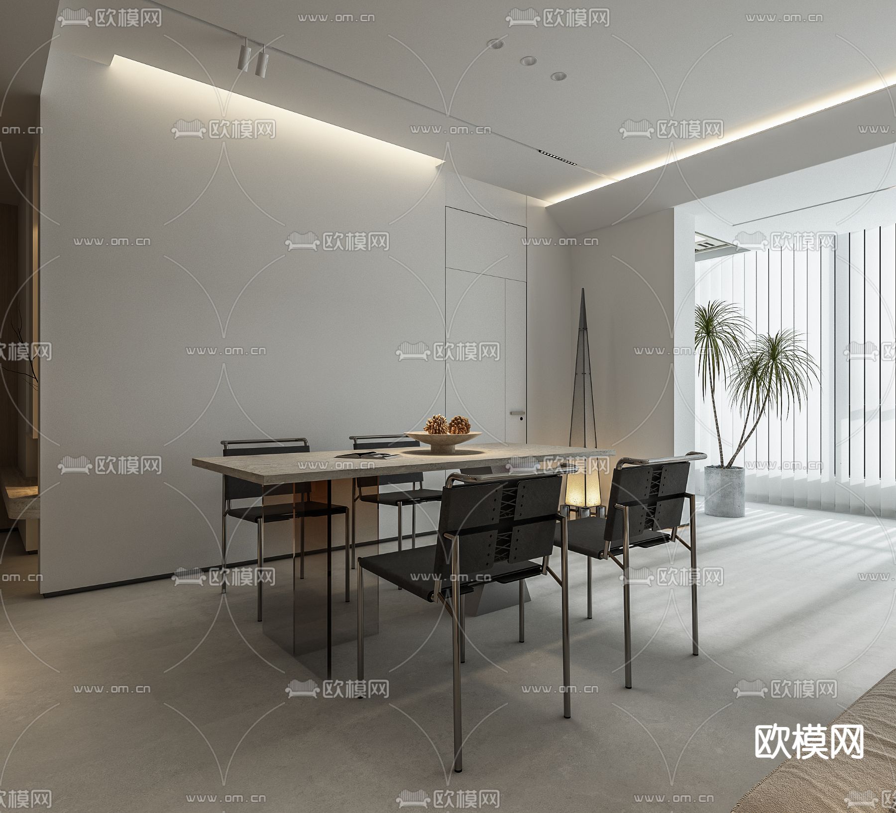 黑白灰餐厅3d模型下载