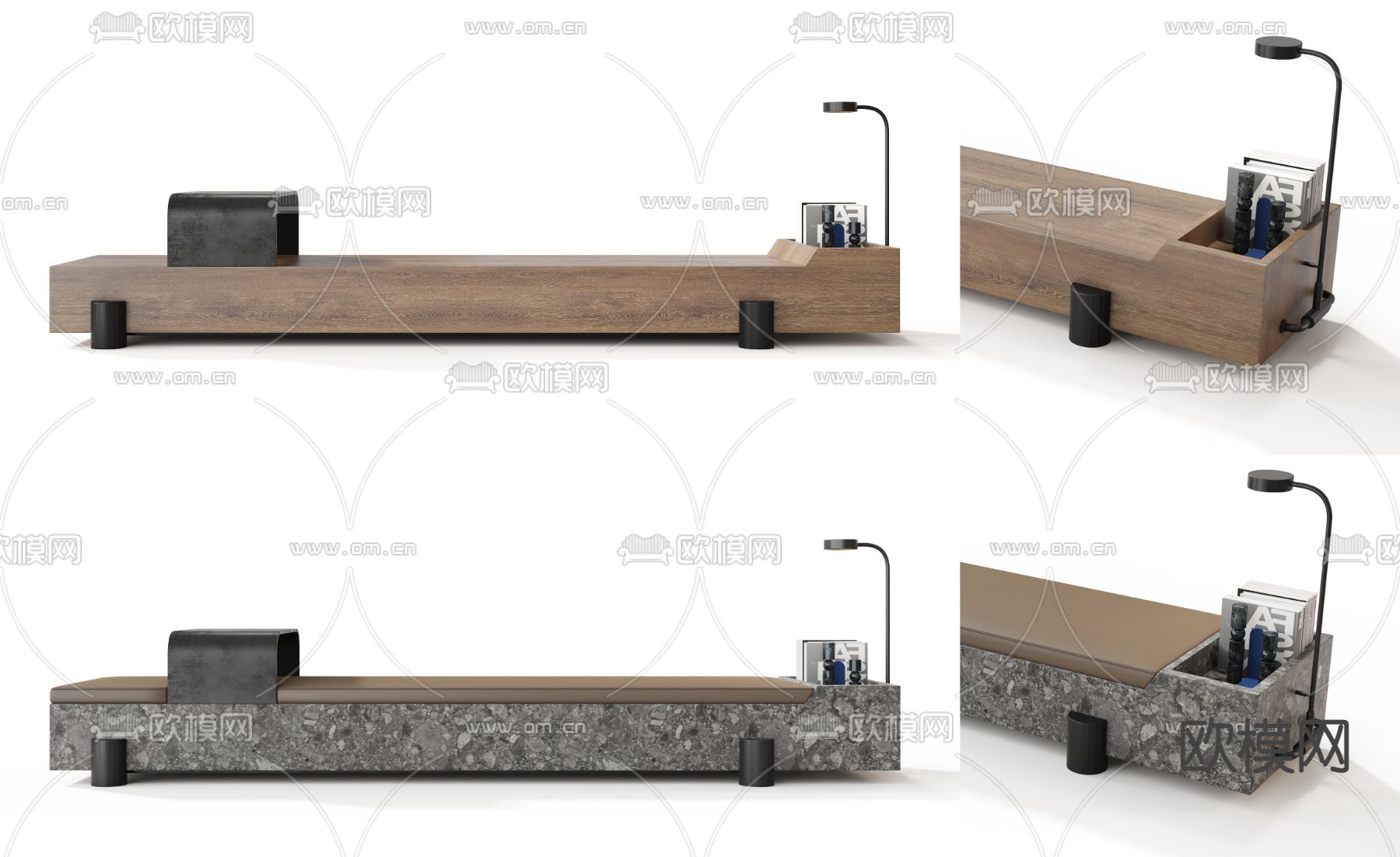 户外石凳 景观长凳 公共椅3d模型下载（渲染图1）