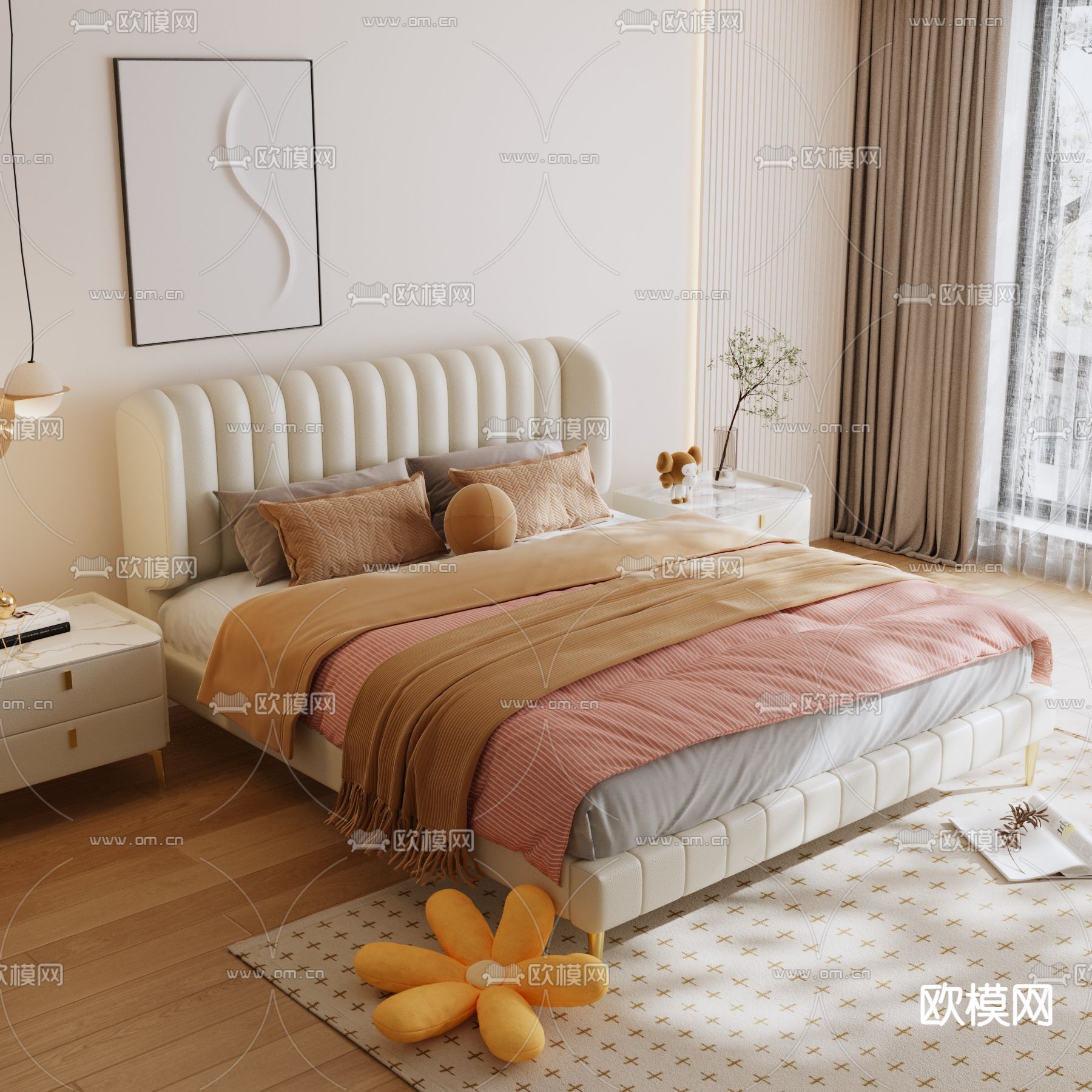 皮革双人床3d模型