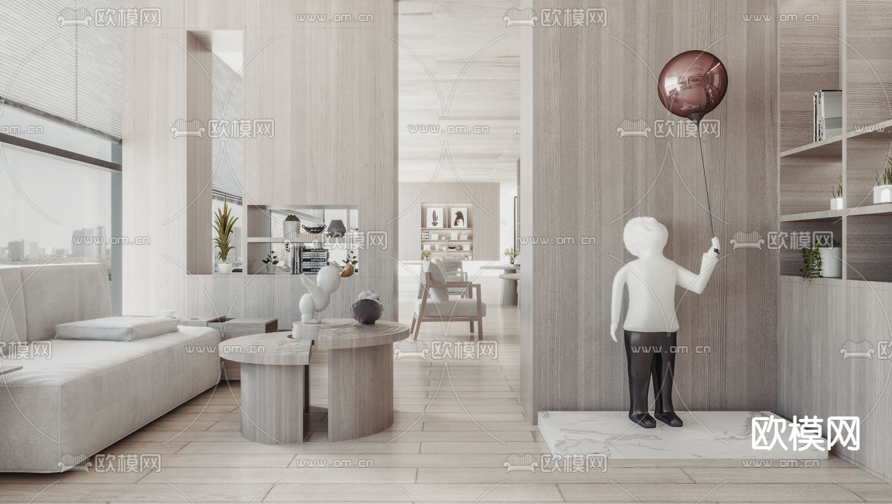 侘寂售楼处 洽谈区3d模型下载（渲染图2）