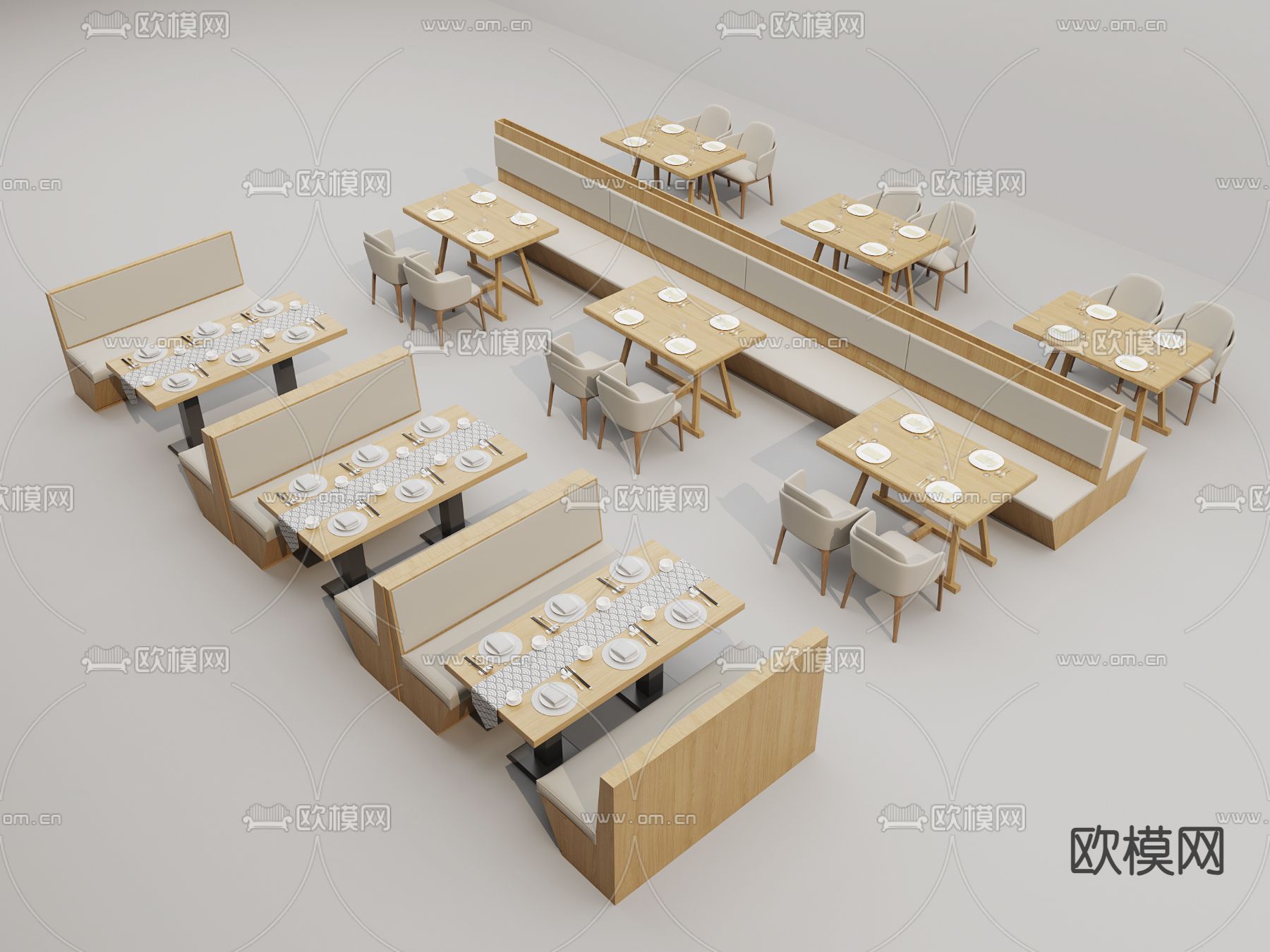 现代餐桌椅 卡座餐桌3d模型下载