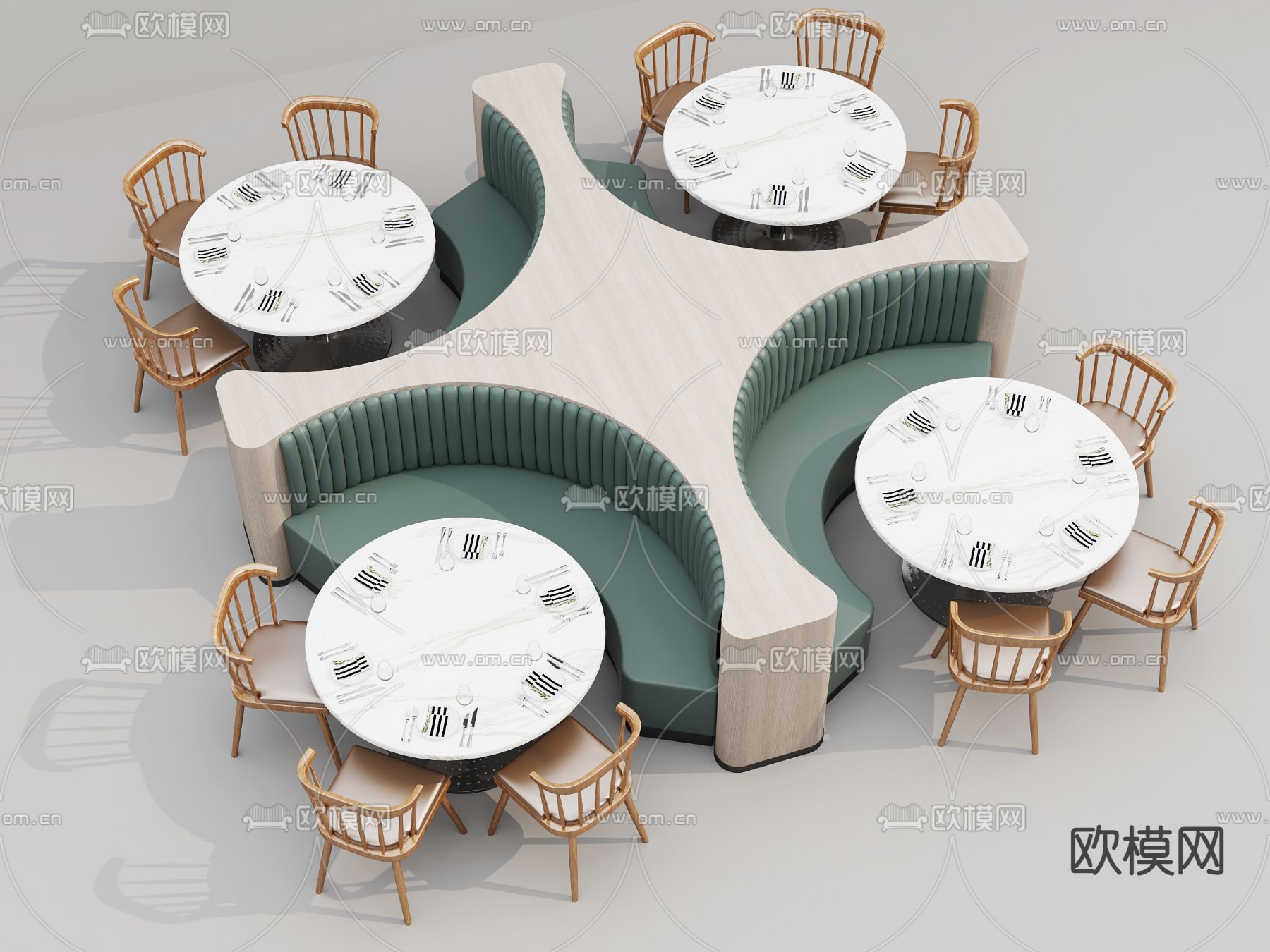 现代餐桌椅 卡座餐桌 弧形卡座3d模型下载