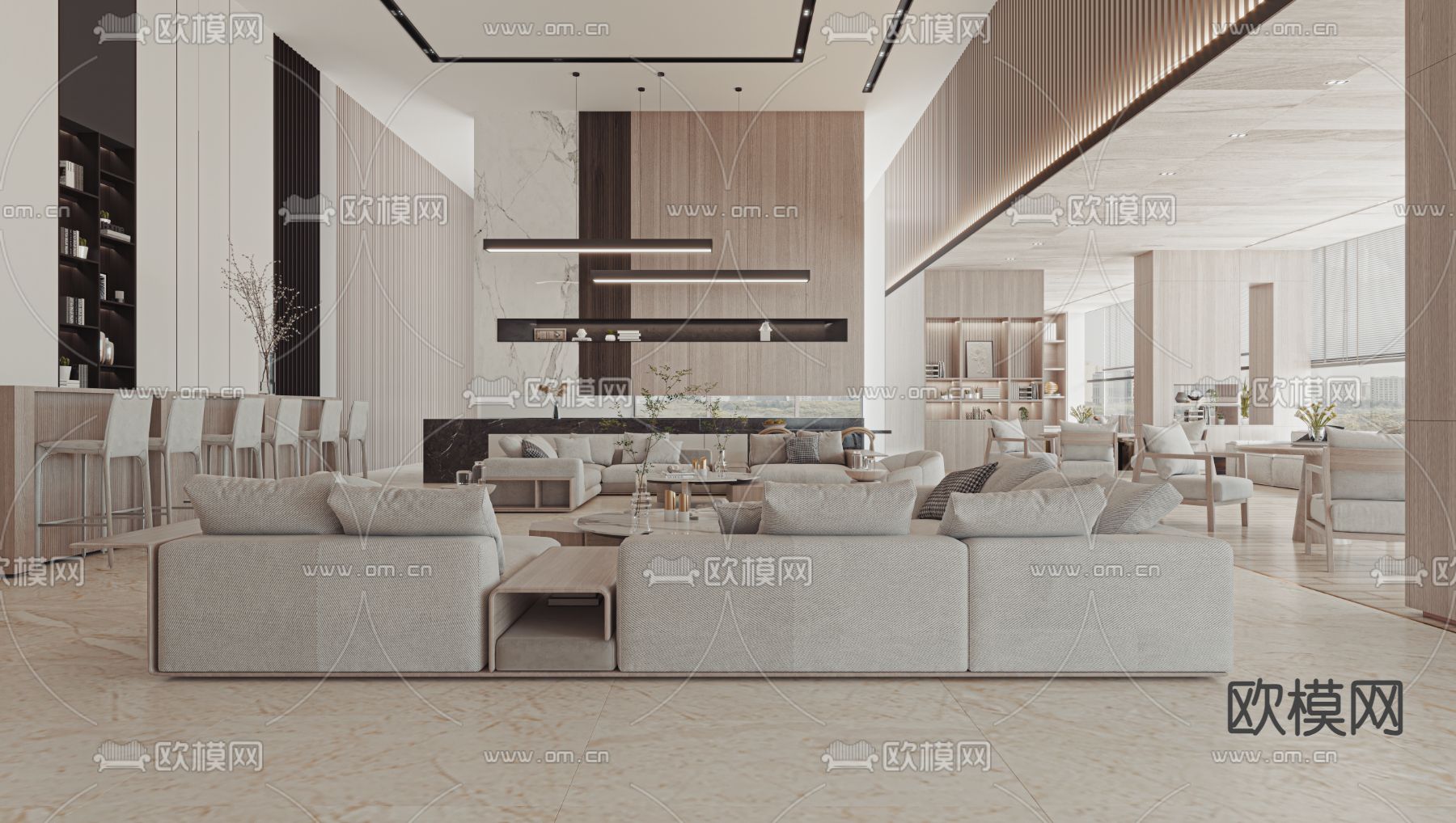 侘寂售楼处 洽谈区3d模型下载（渲染图1）