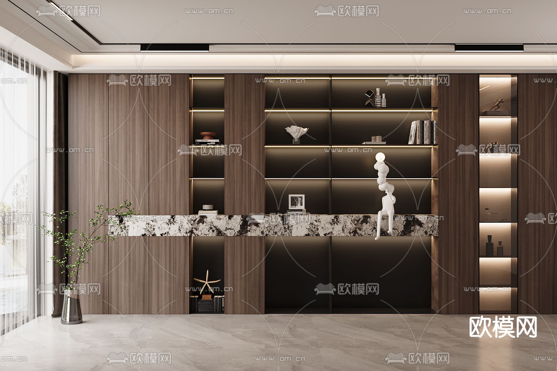 现代书柜 陈列柜3d模型下载