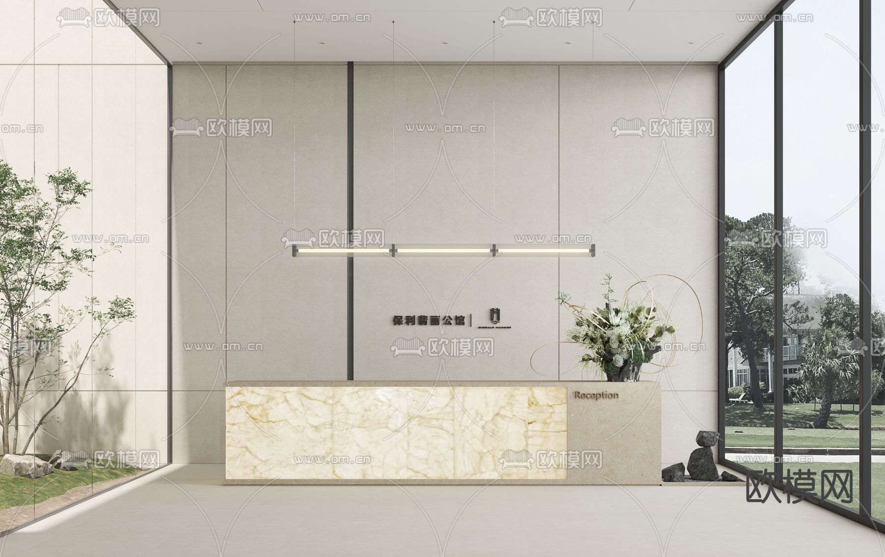 办公室前台 接待台3d模型下载