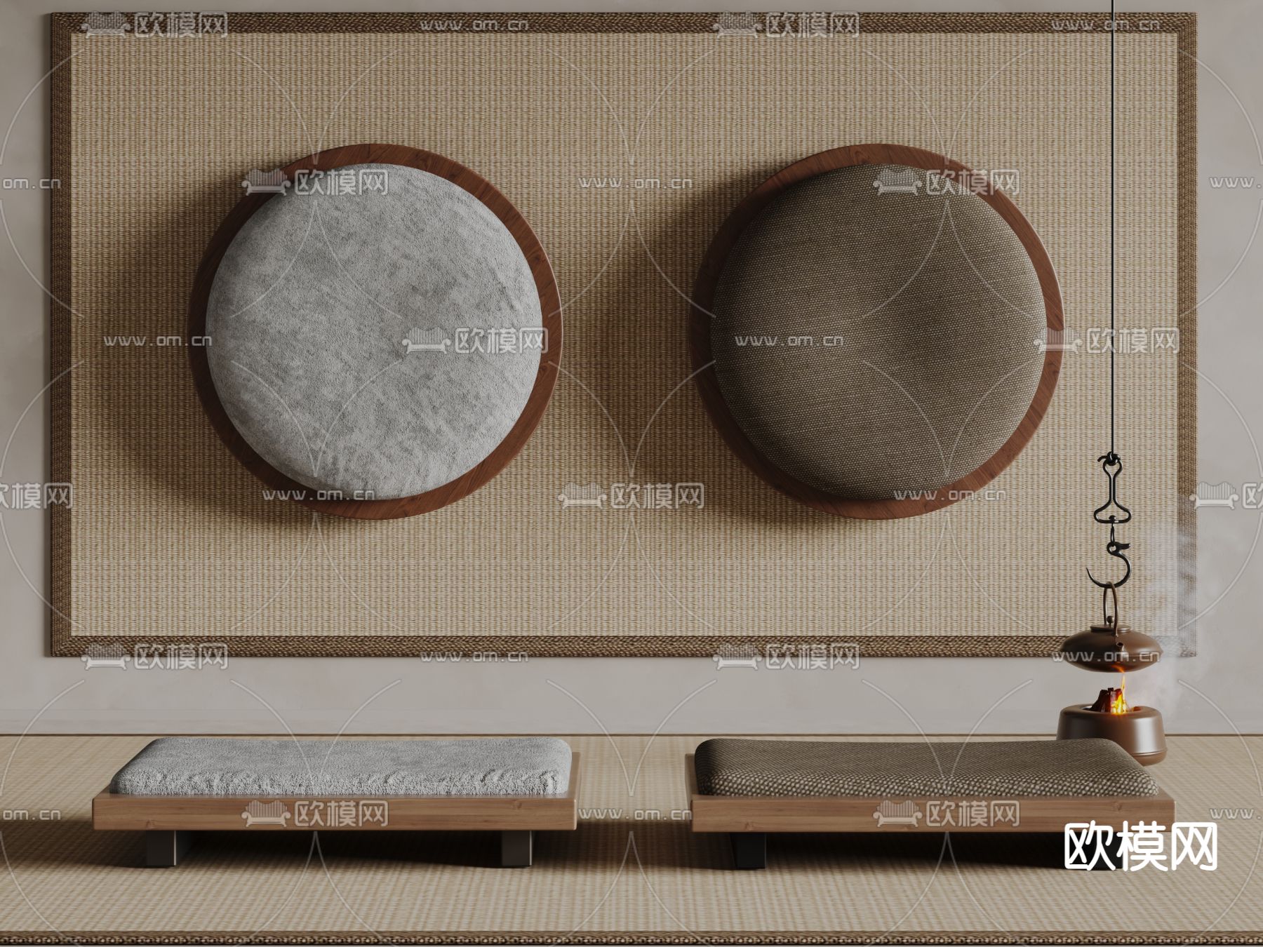 侘寂风凳子 茶凳 榻榻米坐凳 坐垫 团蒲3d模型下载