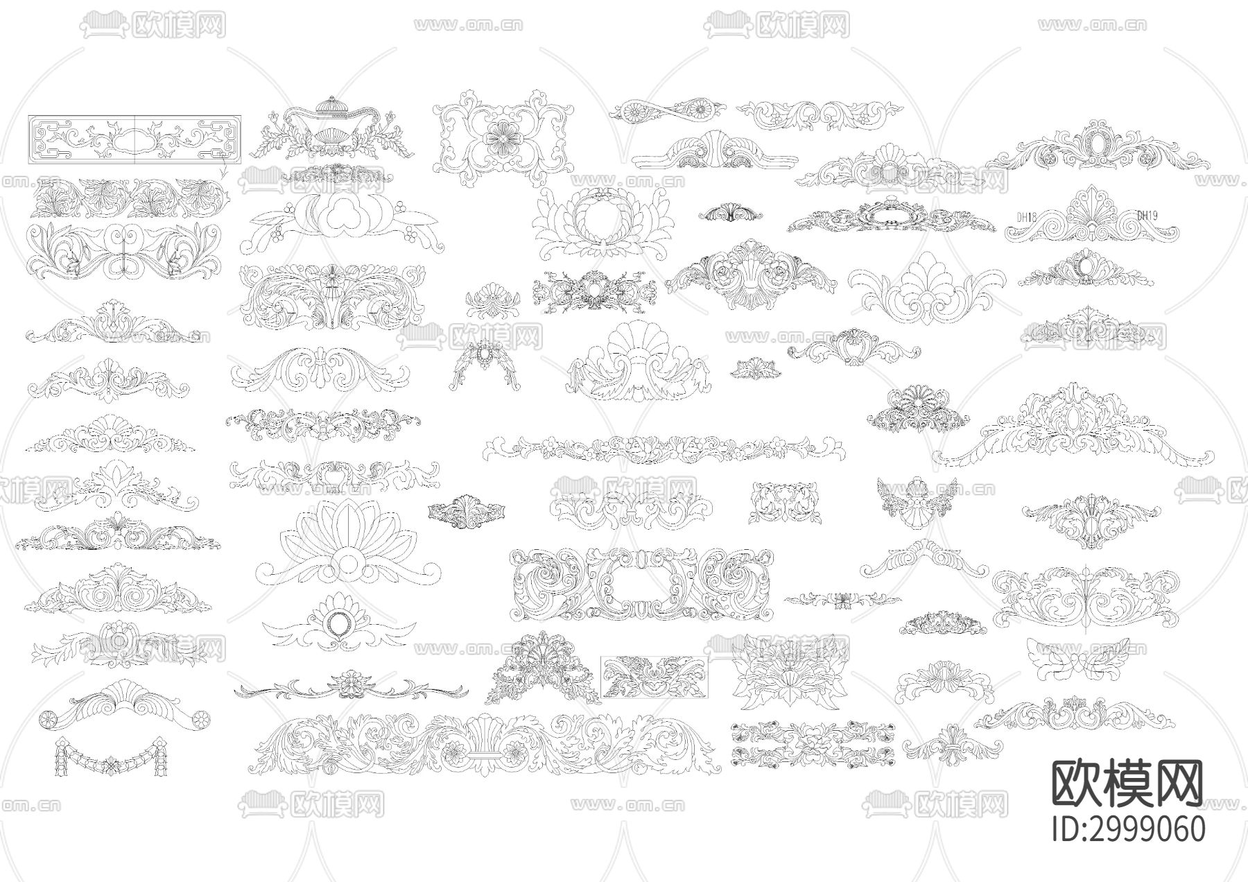 欧式花纹中式雕刻角花贴花cad图库下载（渲染图6）
