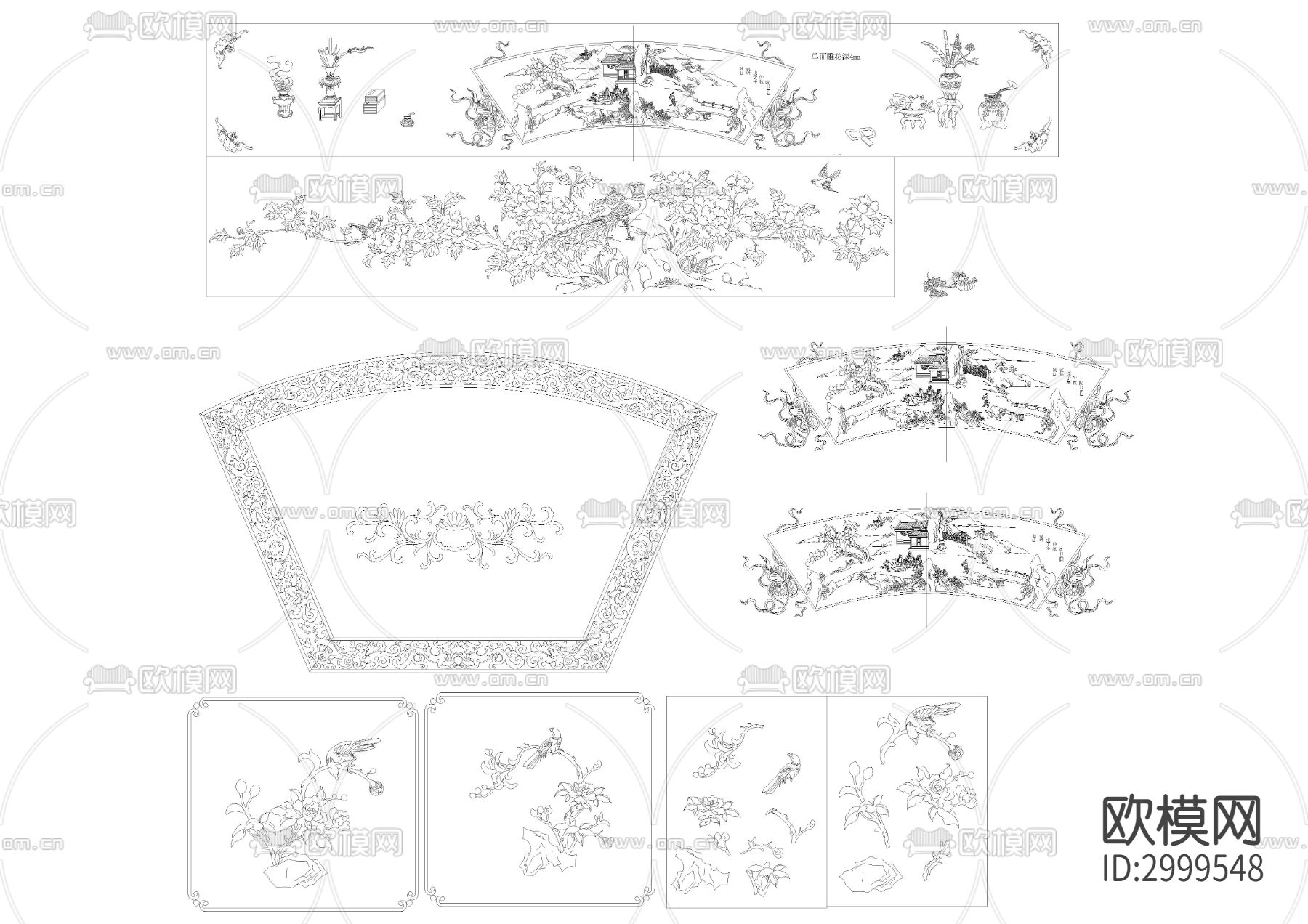中式雕花素材cad图库下载（渲染图1）