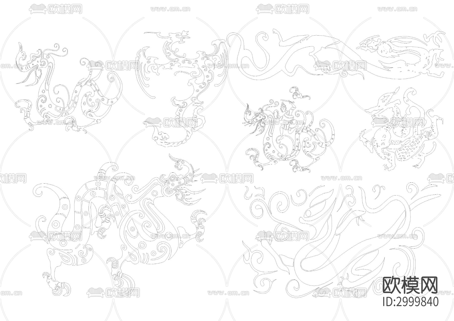 龙凤祥云吉祥雕刻图案cad图库下载（渲染图2）
