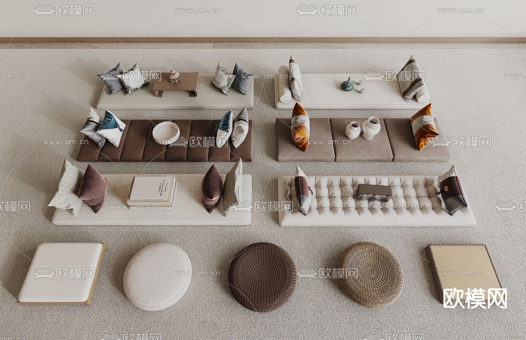 新中式垫子 榻榻米坐垫 飘窗垫 抱枕3d模型下载